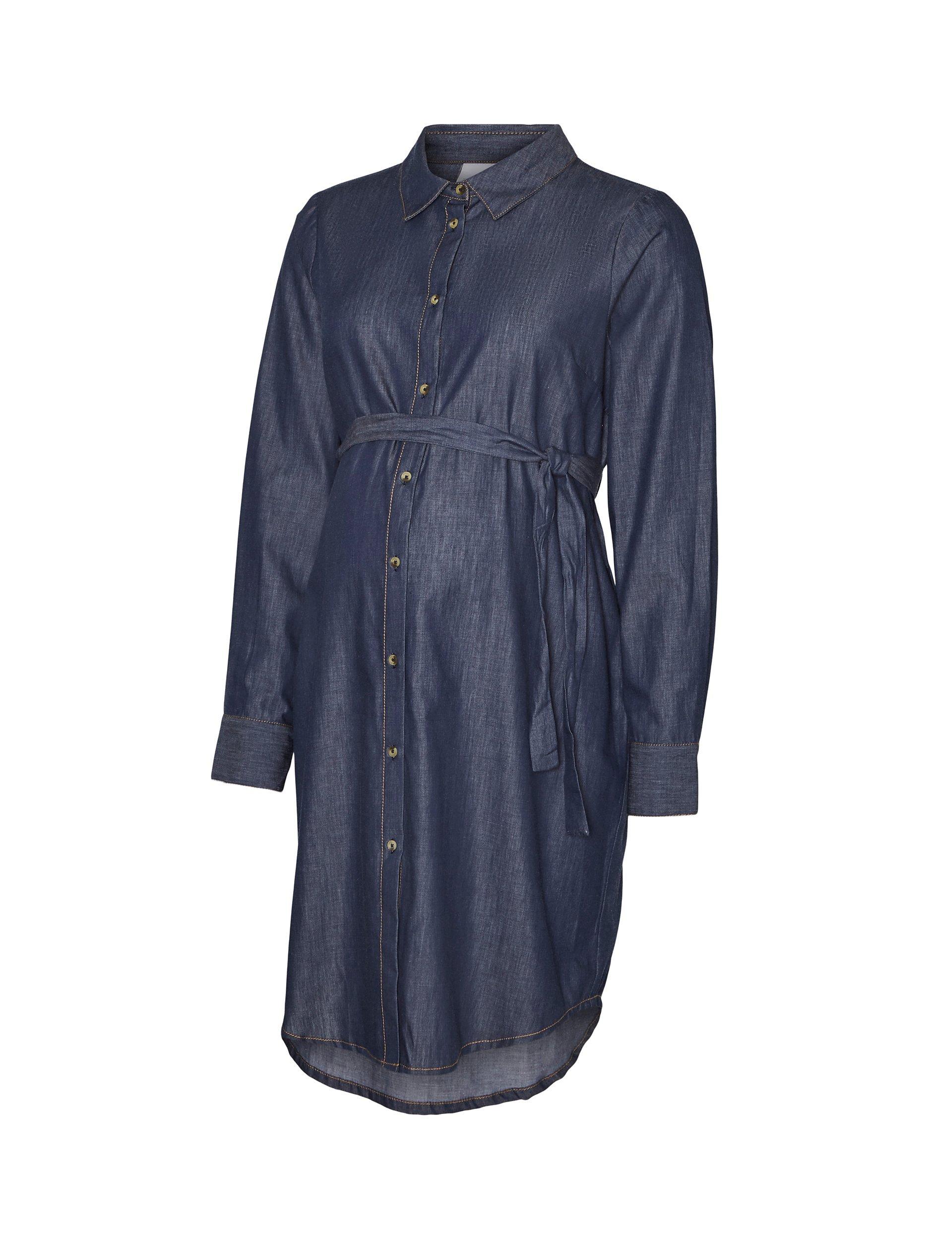Mamalicious Natalia Denim Maternity & Nursing Shirt Dress, Medium Blue