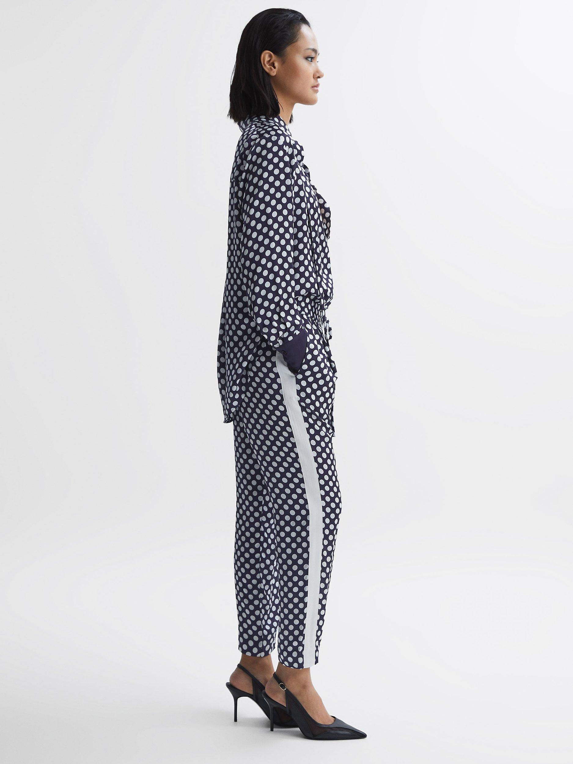 Reiss Ezra Polka Dot Tapered Trousers, Navy/White