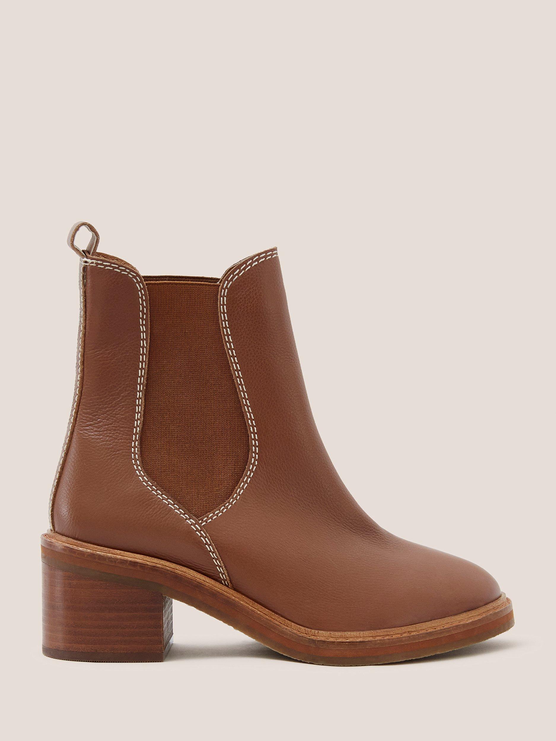 White Stuff Block Heel Leather Chelsea Boots, Mid Tan