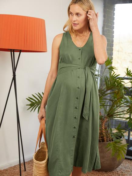 Isabella Oliver Janie Maternity Midi Dress, Light Khaki - view 2, Light Khaki