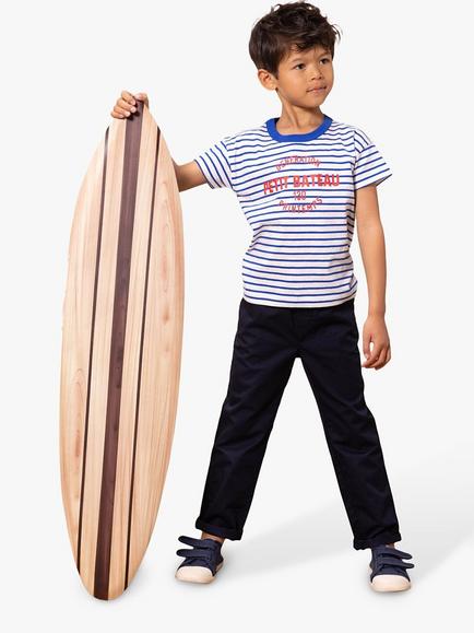 Petit Bateau Kids' Logo Stripe T-Shirt, Marshmallow/Perse, Marshmallow/Perse