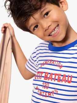 Petit Bateau Kids' Logo Stripe T-Shirt, Marshmallow/Perse - view 2, Marshmallow/Perse
