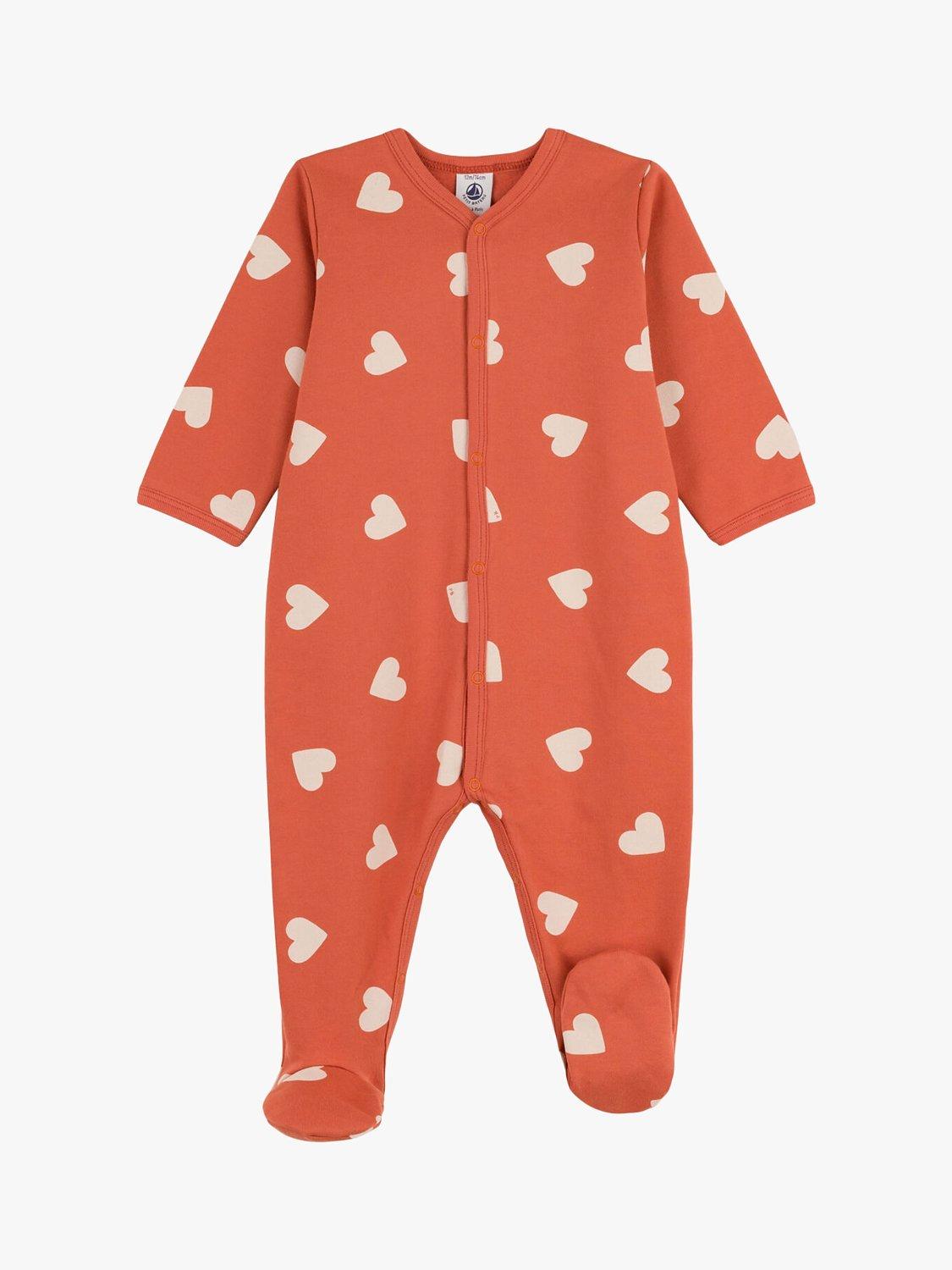Petit Bateau Baby Heart Fleece Sleepsuit, Brandy/Avalanche