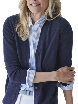 Pure Collection V-Neck Pure Cashmere Cardigan, Navy - view 2, Navy