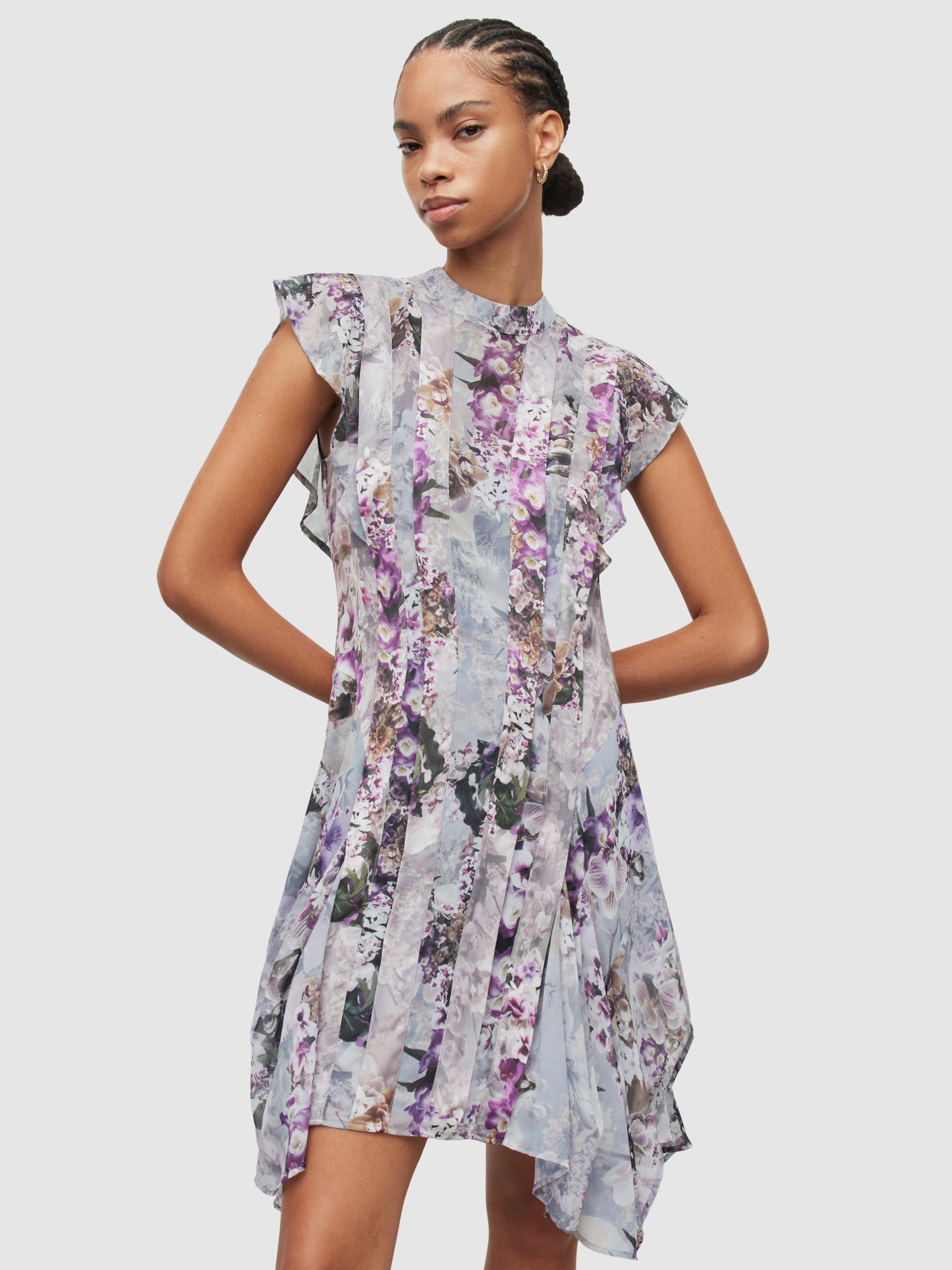 AllSaints Fleur Lucia Mini Dress, Storm Grey