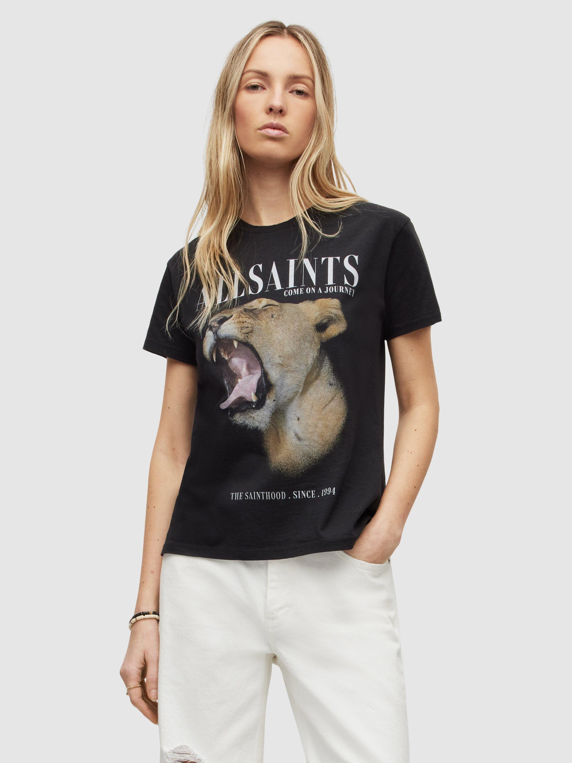 AllSaints Empera Grace Lion Graphic T-Shirt, Black