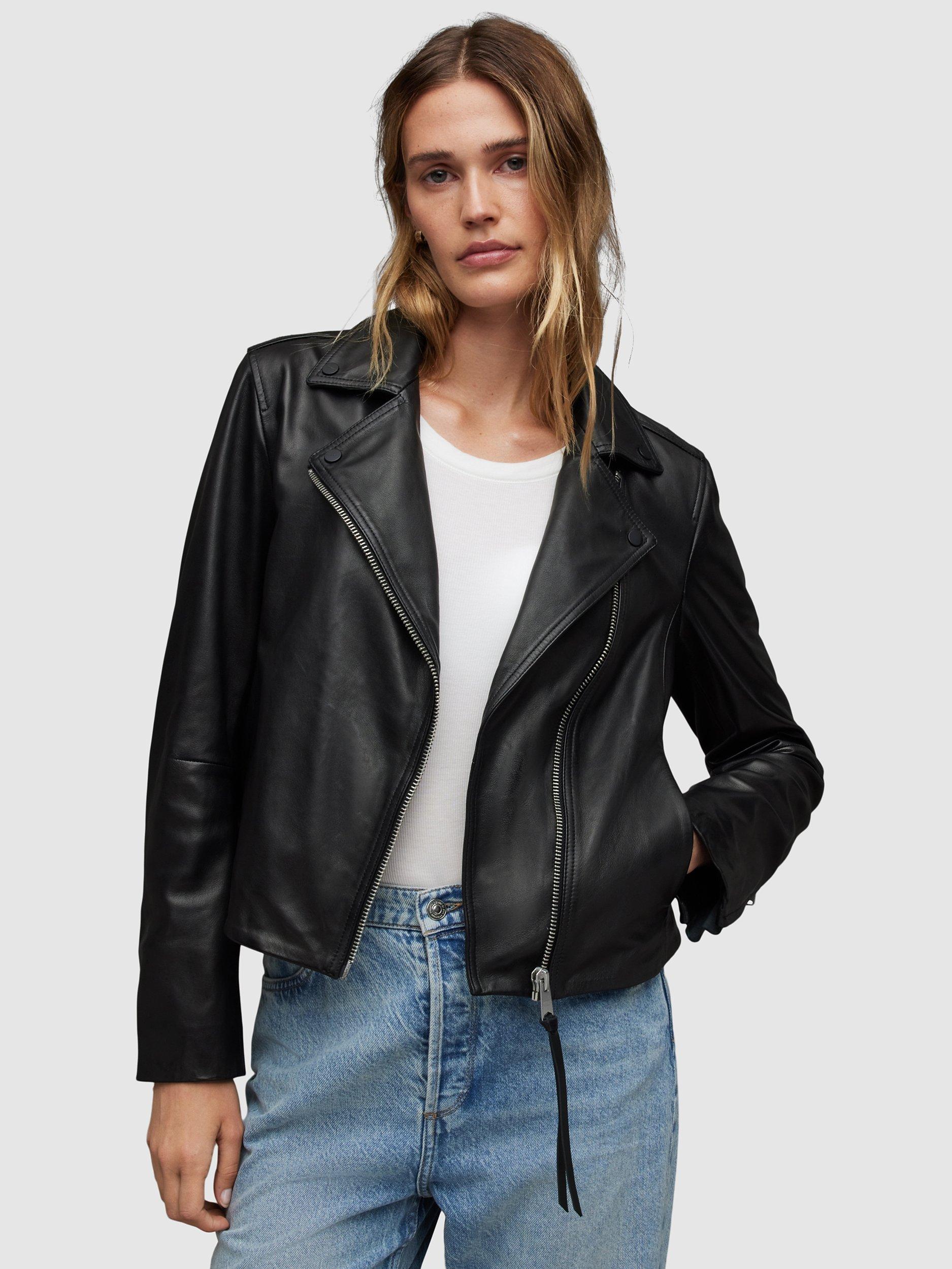 AllSaints Larna Leather Biker Jacket, Black