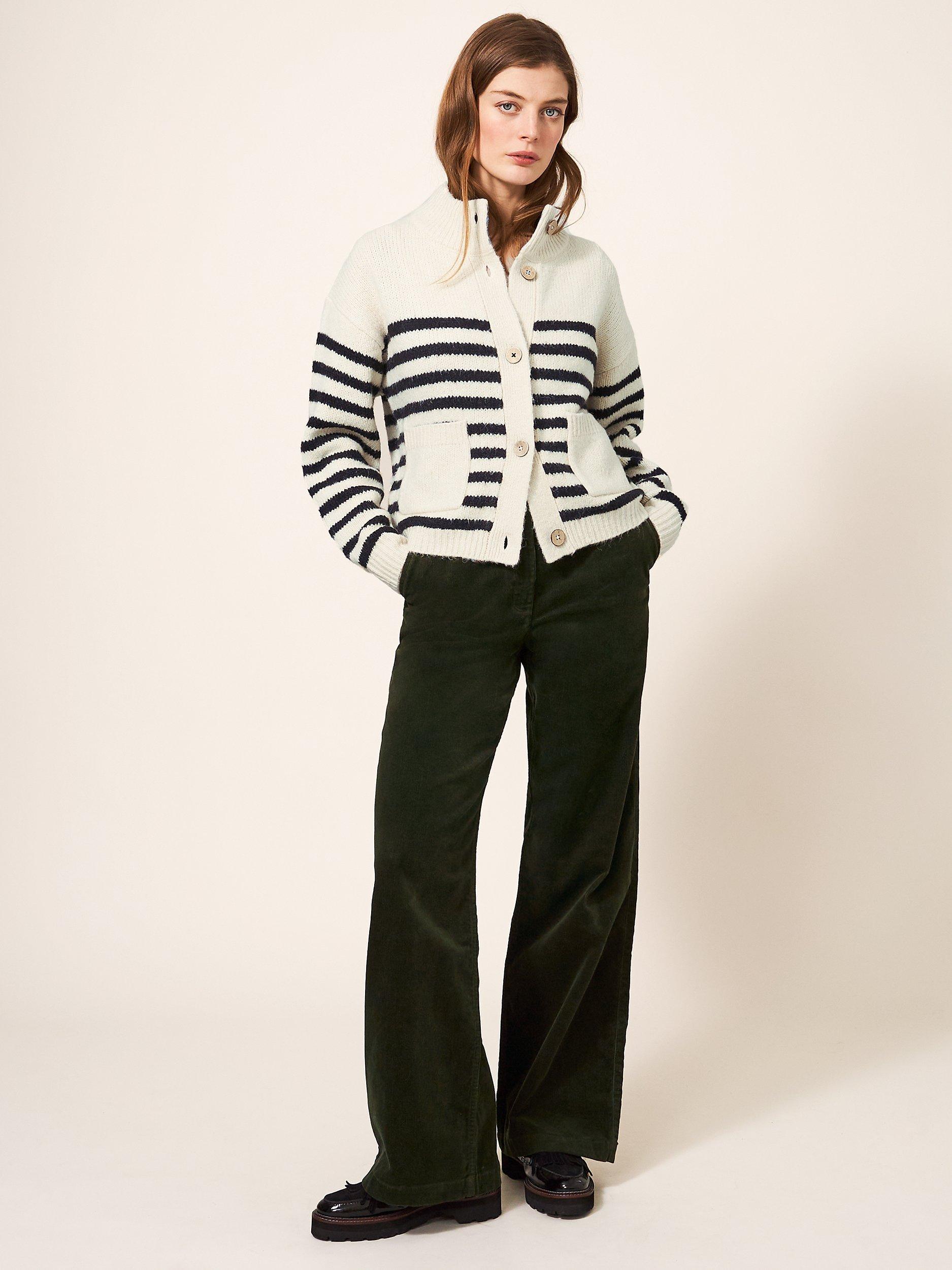 White Stuff Bonnie Wool Blend Striped Cardigan, Ivory/Black
