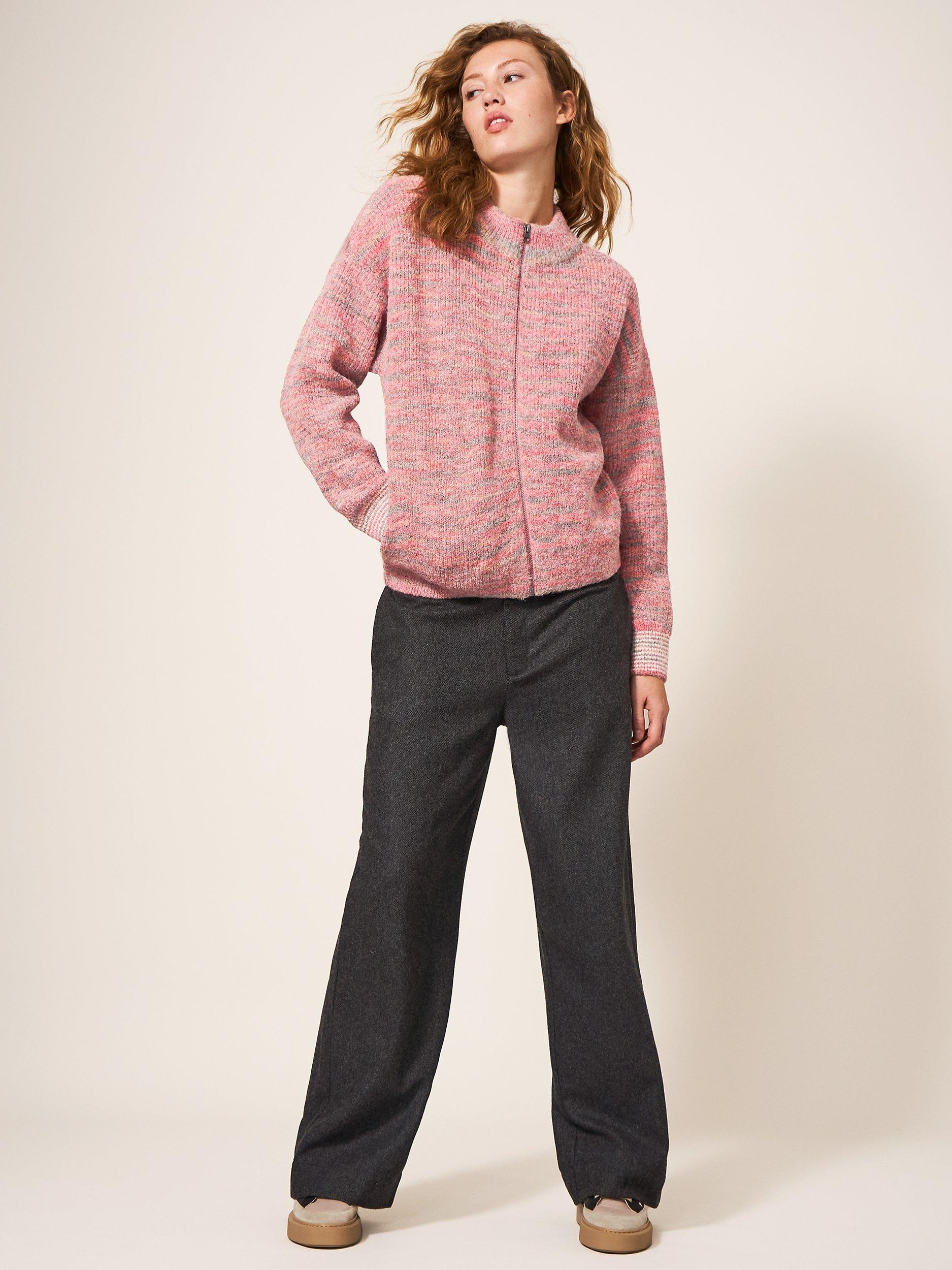 White Stuff Weekend Knit Bomber Jacket, Pink/Multi