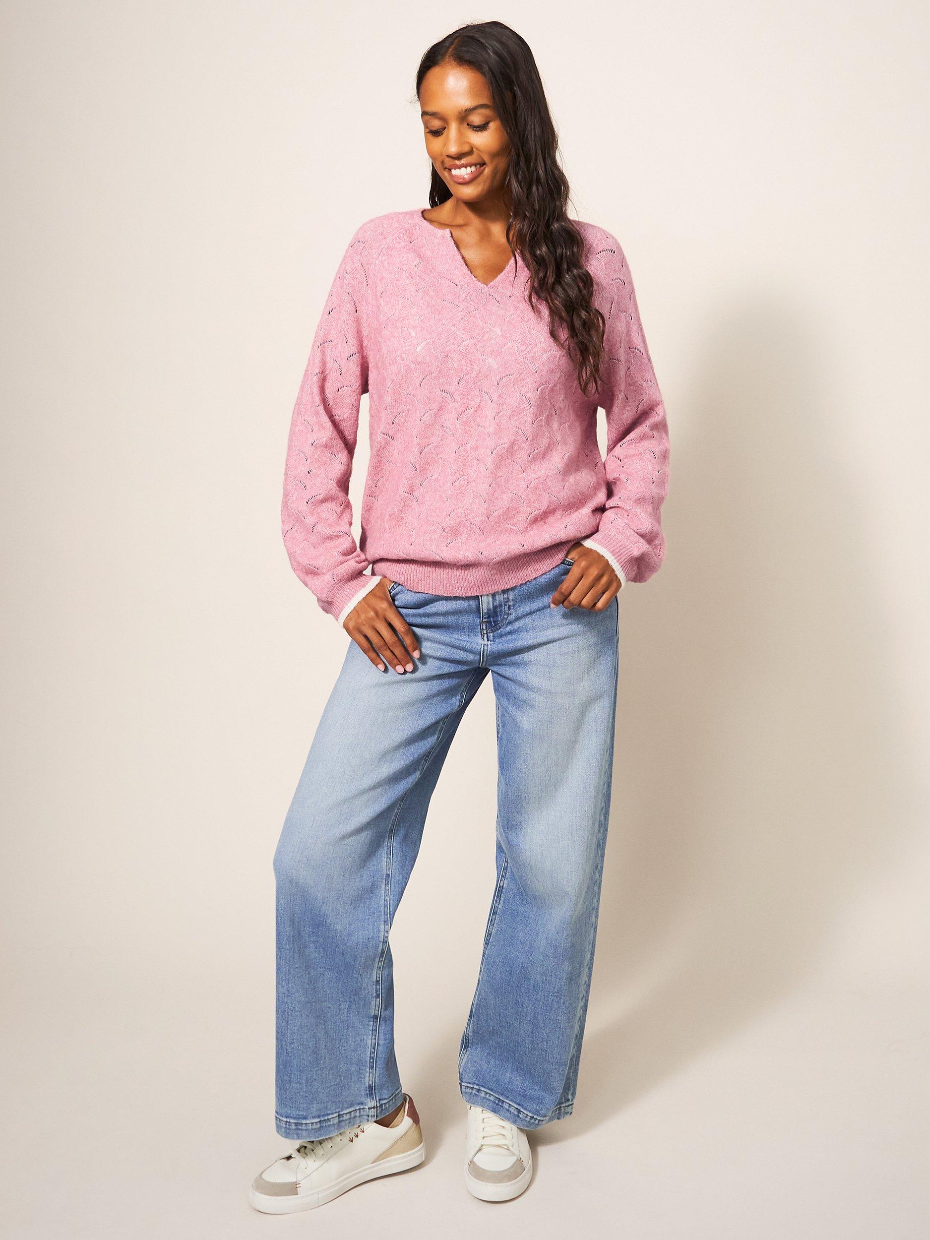 White Stuff Pointelle Jumper, Mid Pink