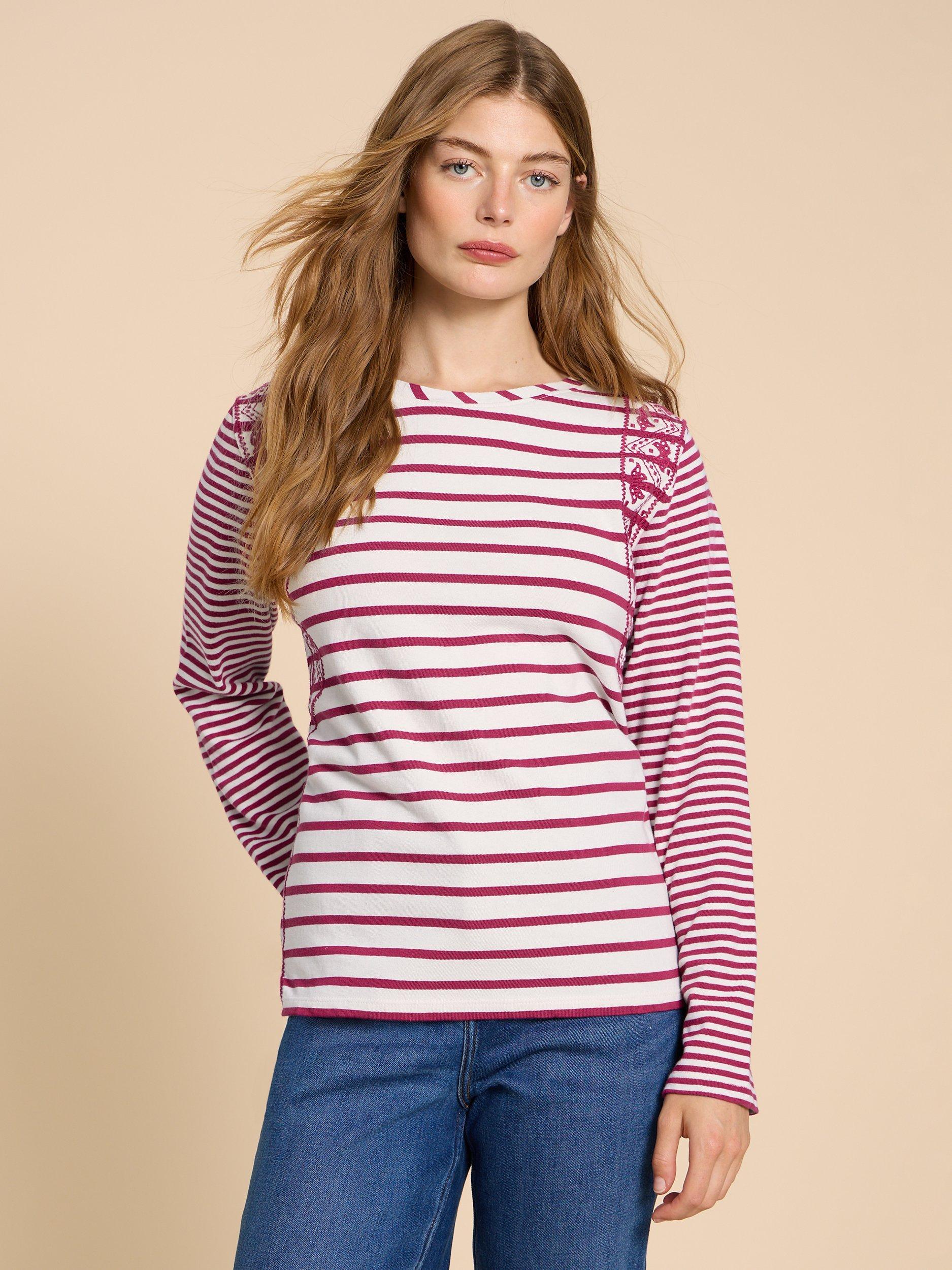 White Stuff Whisper Interlock T-Shirt, Pink/White