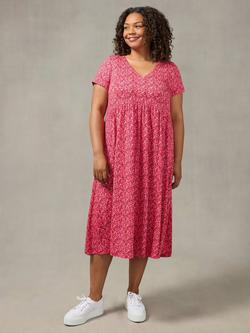 Live Unlimited Curve Ditsy Print Short Sleeve Midi Dress, Pink, Pink