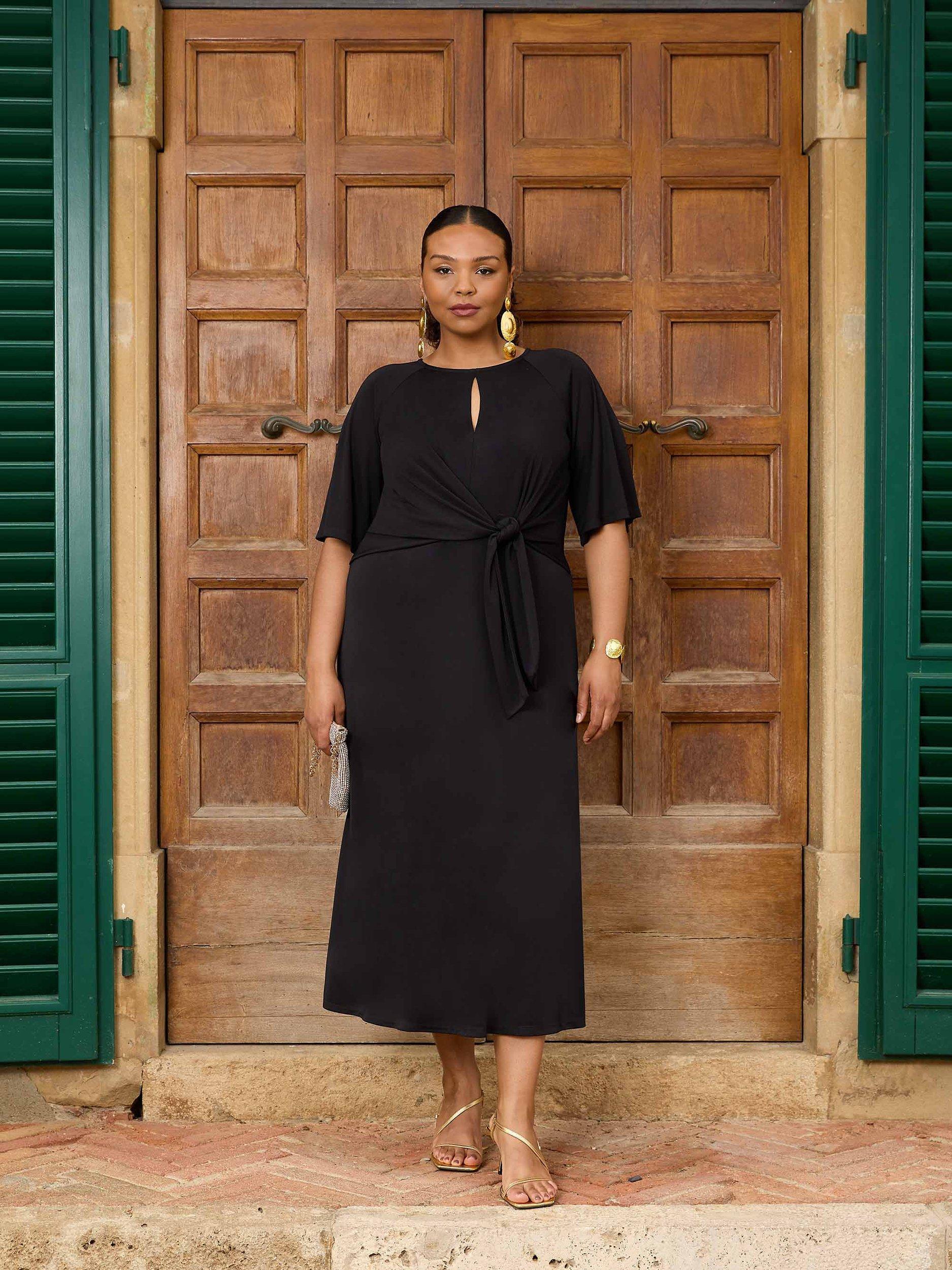 Live Unlimited Curve SideTie Jersey Midi Dress, Black