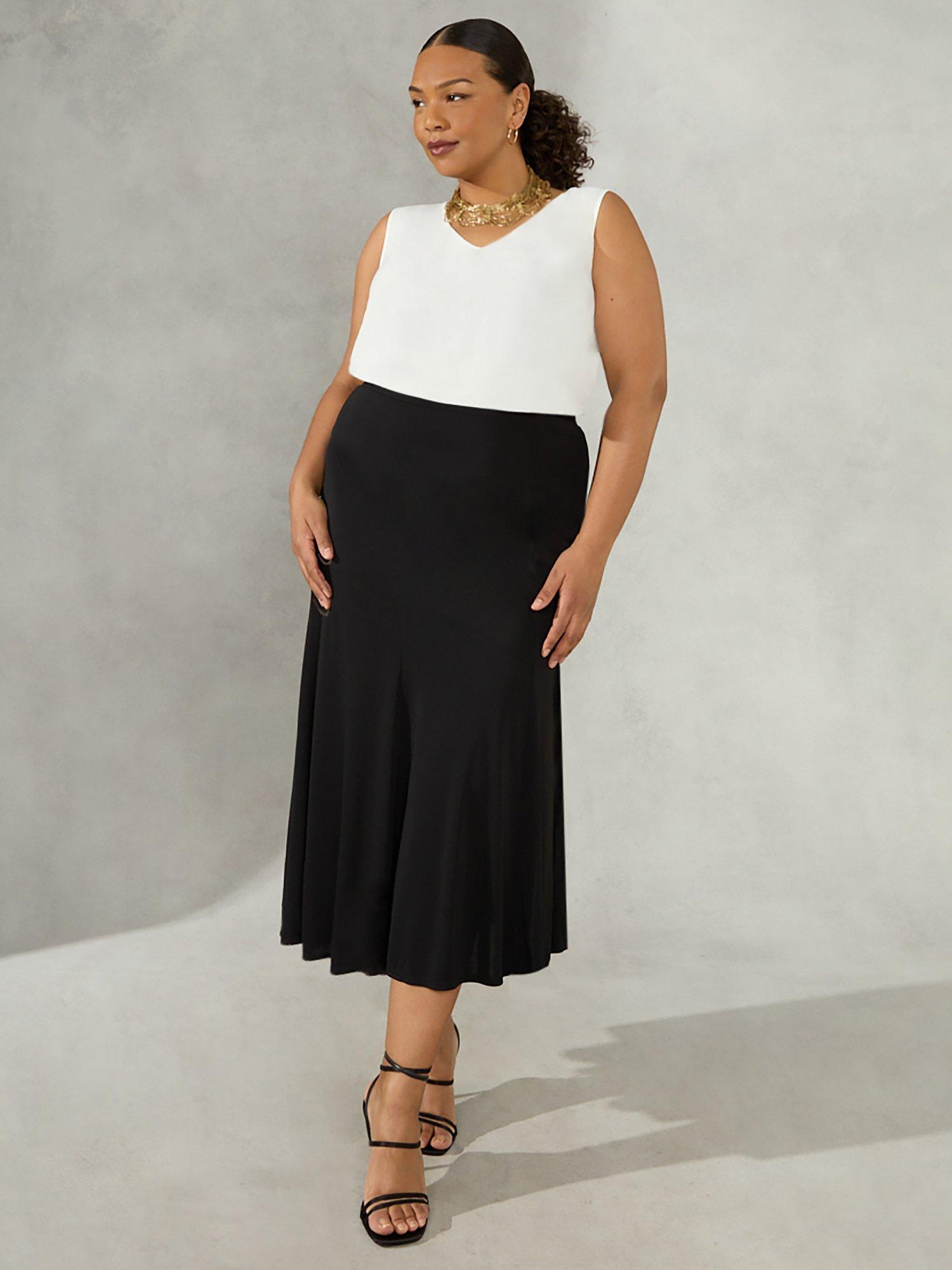 Live Unlimited Curve Diagonal Seam Jersey Midi Skirt Black