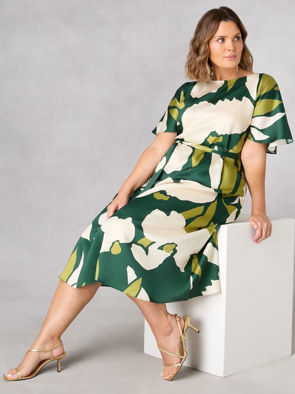 Live Unlimited Curve Floral Belted Dress, Green