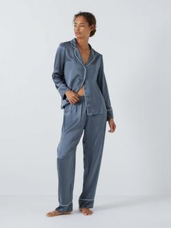 John Lewis Piped Silk Pyjama Set, Grisaille