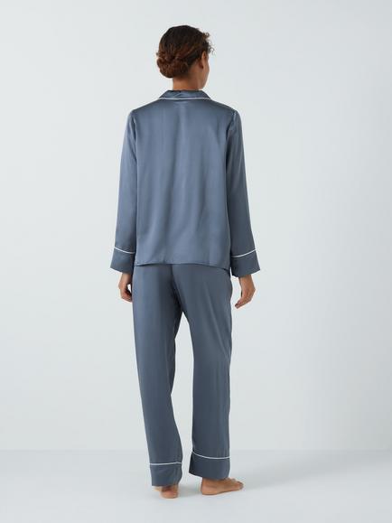 John Lewis Piped Silk Pyjama Set - view 2, Grisaille