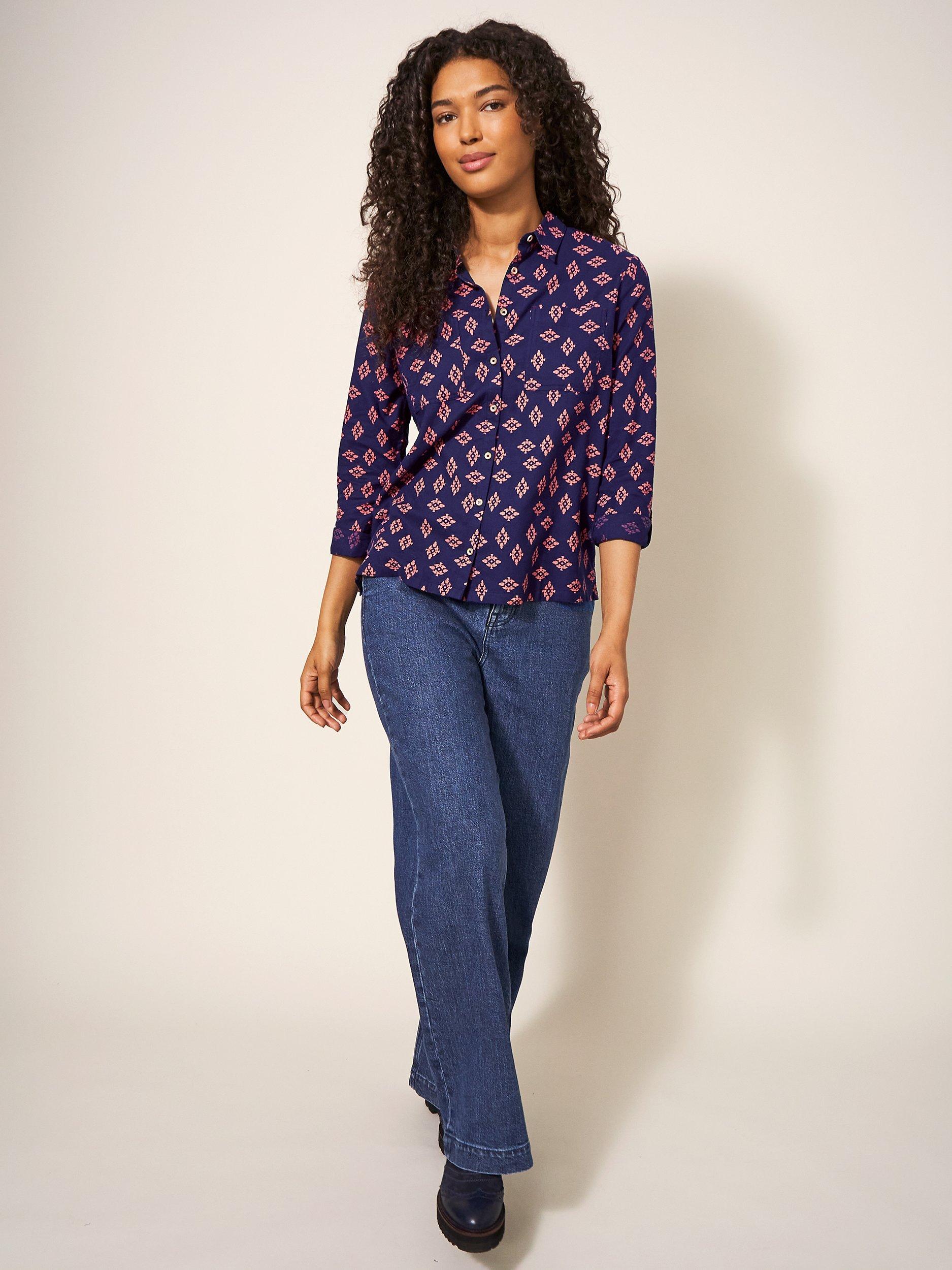 White Stuff Abstract Floral Organic Cotton Shirt, Navy