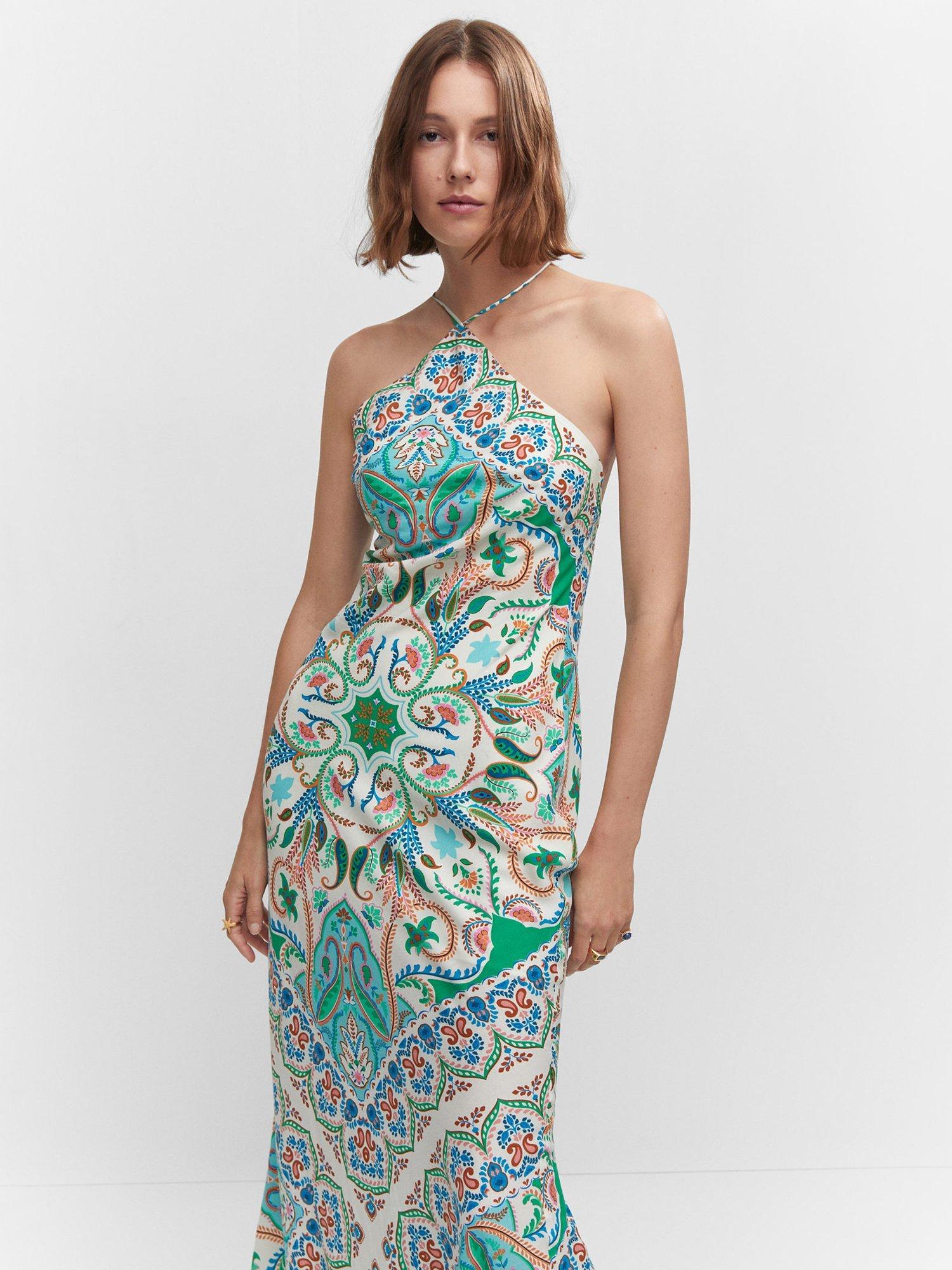 Mango Christen Paisley Print Maxi Dress, Natural White/Multi