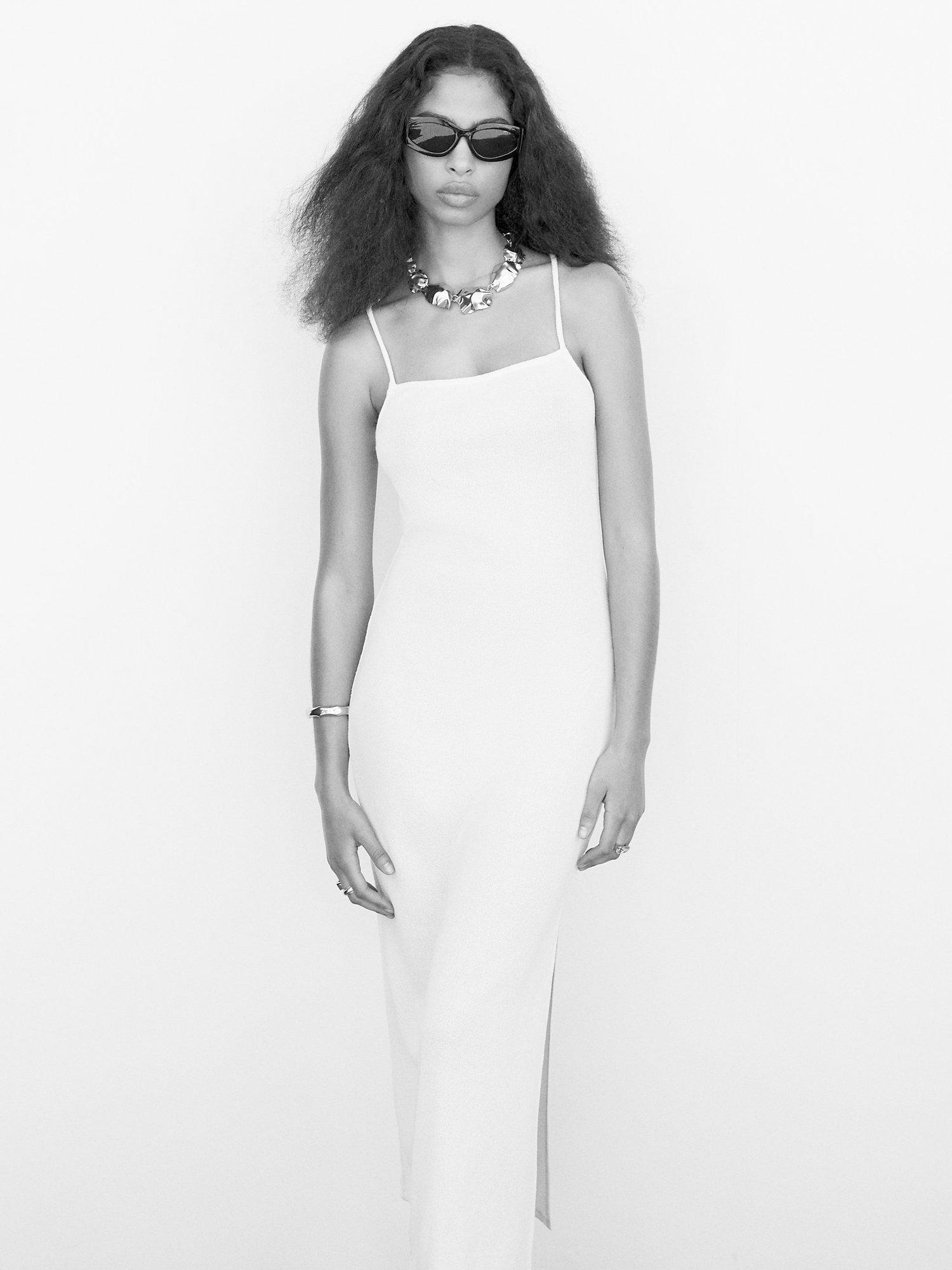 Mango Rejna Cross Back Knitted Midi Dress, White
