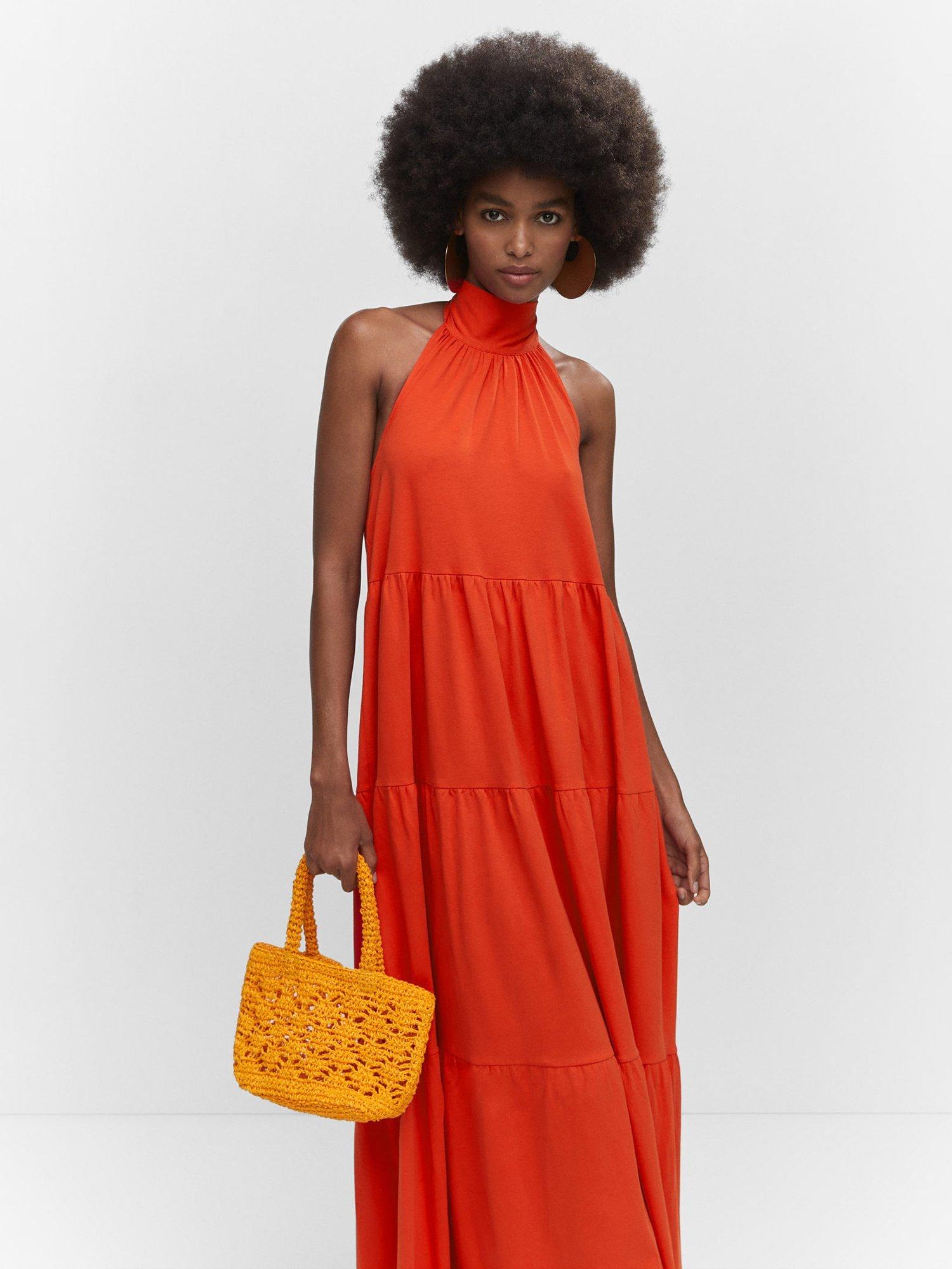 Mango Java Tiered Maxi Dress, Orange