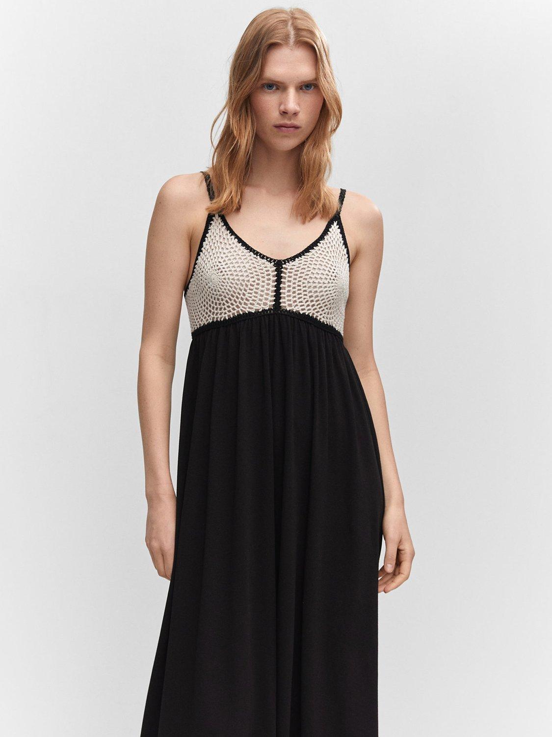Mango Eva Colour Block Midi Slip Dress, Black