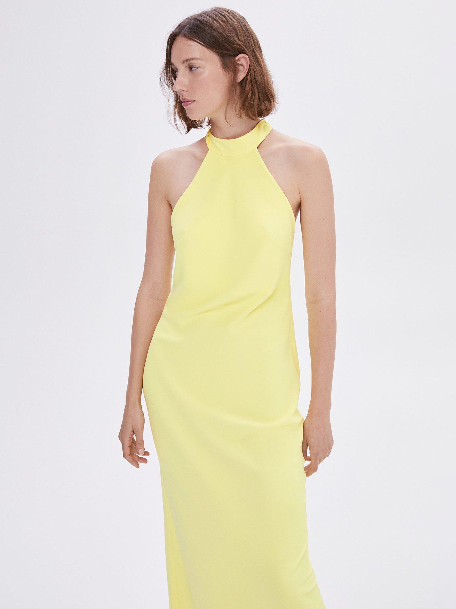 Mango Marsella Halter Neck Flowy Maxi Dress, Yellow