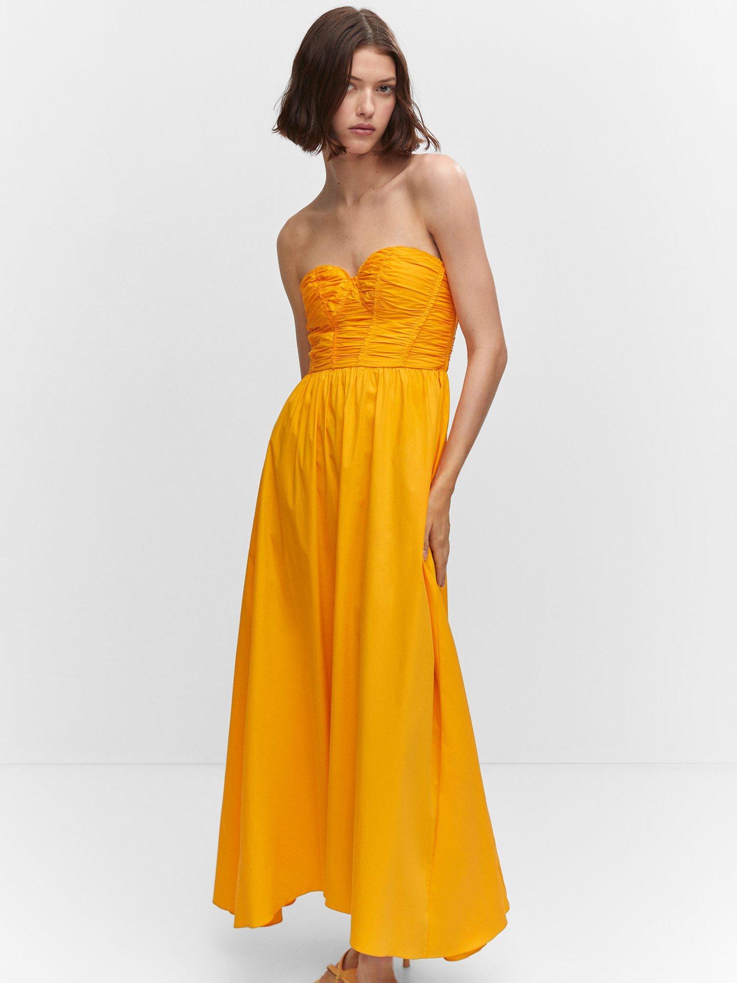 Mango Rita Flared Corset Dress, Orange
