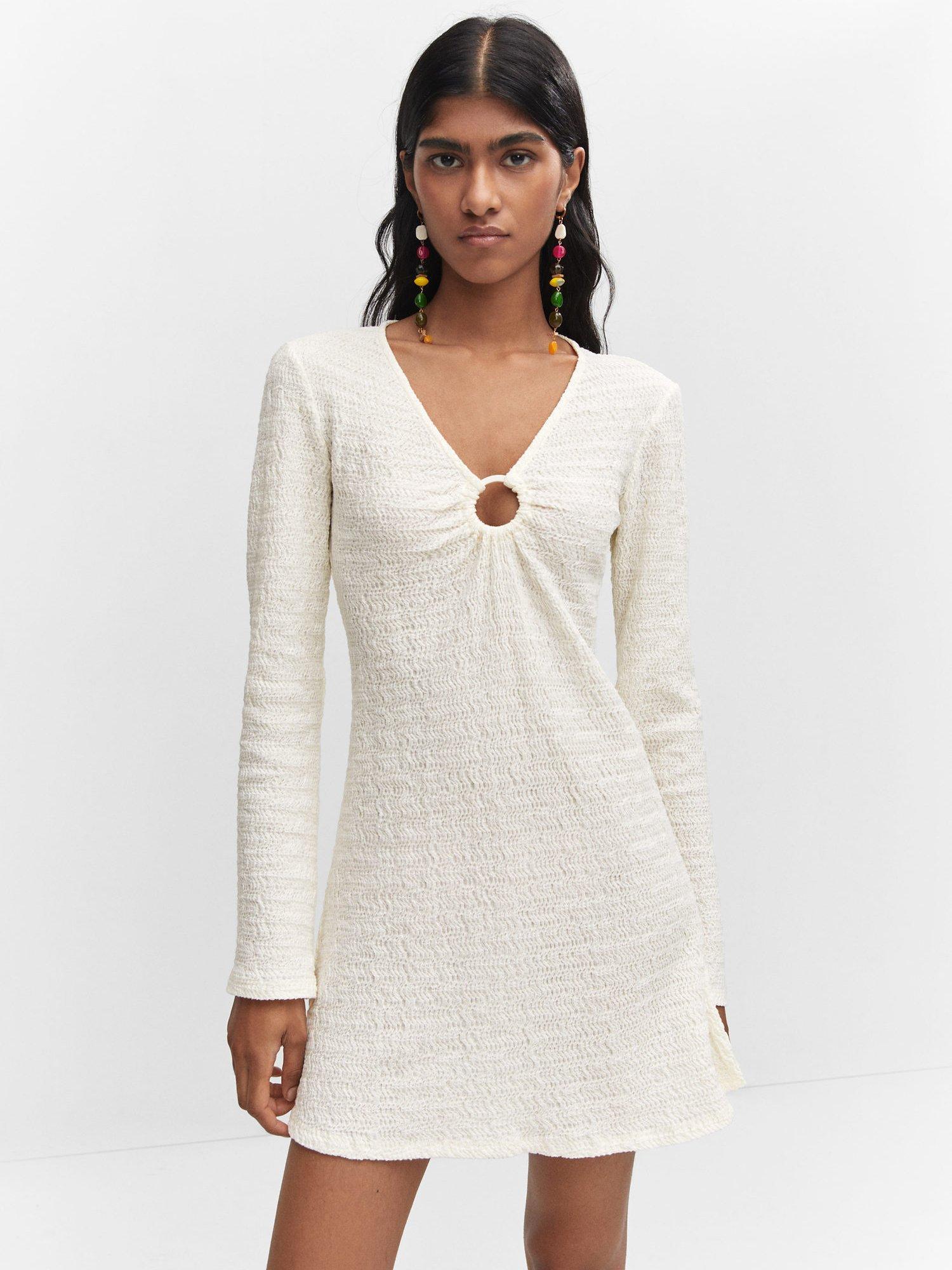 Mango Brenda Textured Mini Dress, Light Beige