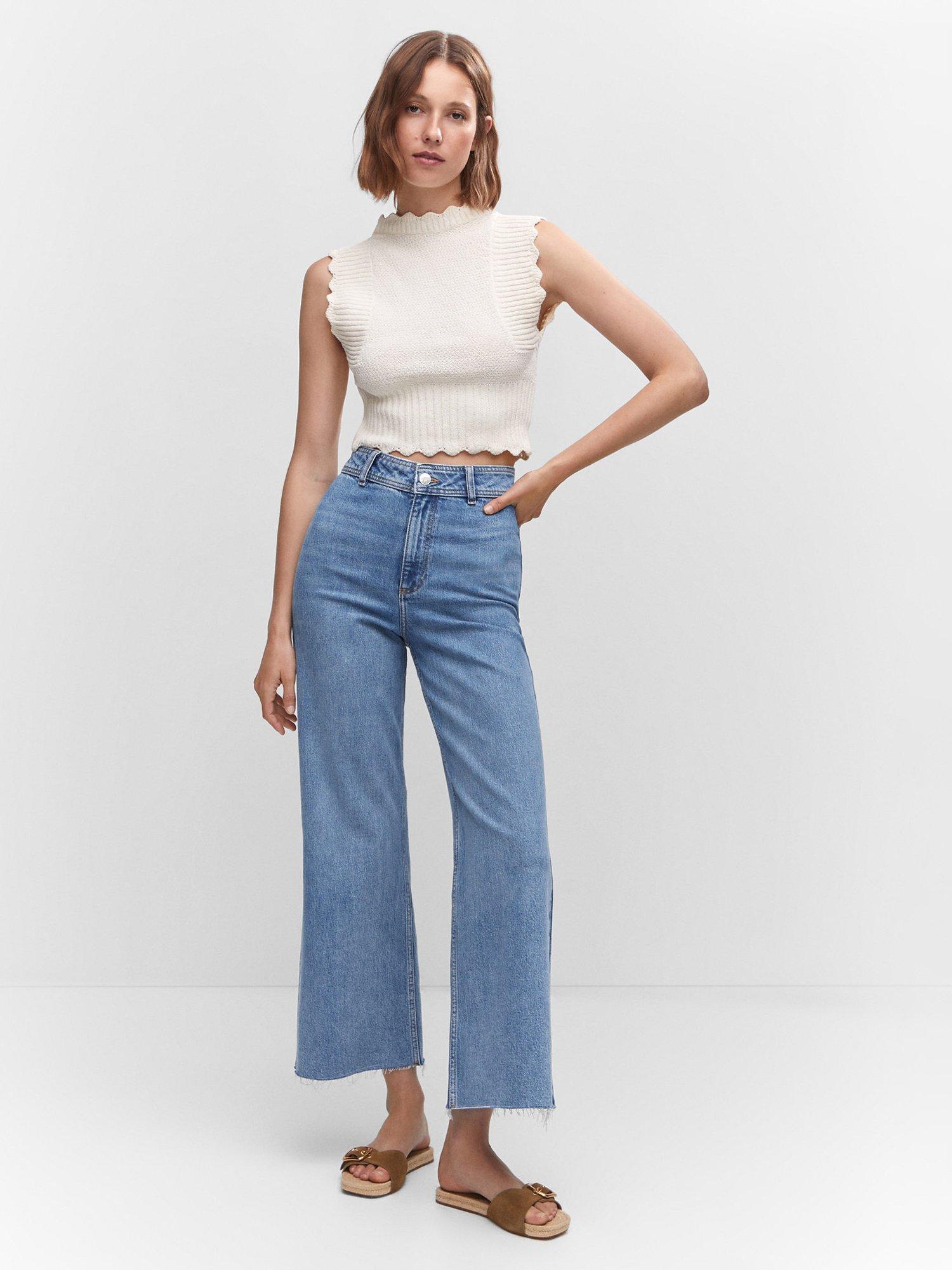Product image 2 of 7, which shows Mango Catherin Culotte Jeans, Open Blue, 4