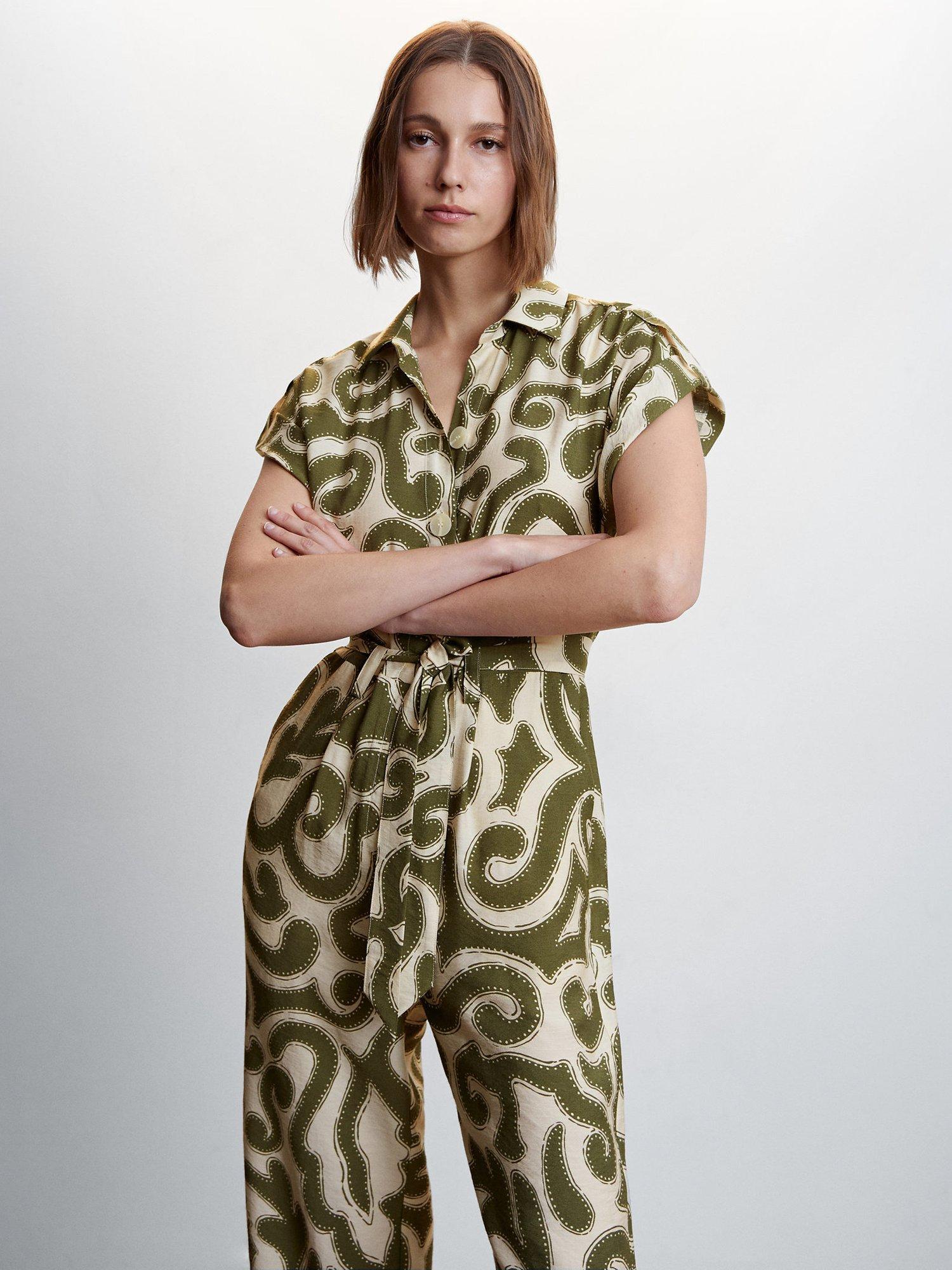 Mango Ecuador Long Printed Jumpsuit, Green