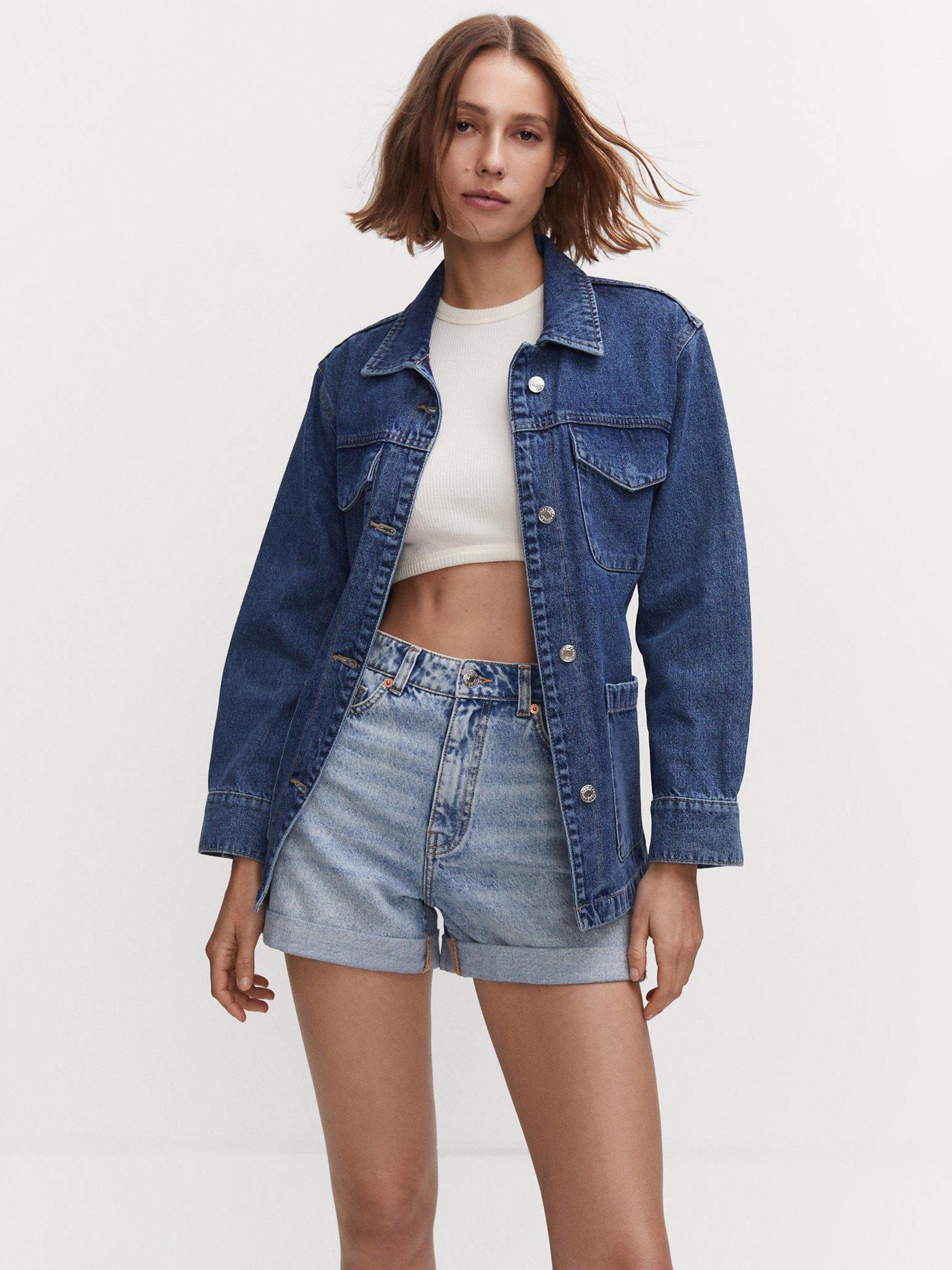 Mango Mom Denim Shorts, Open Blue