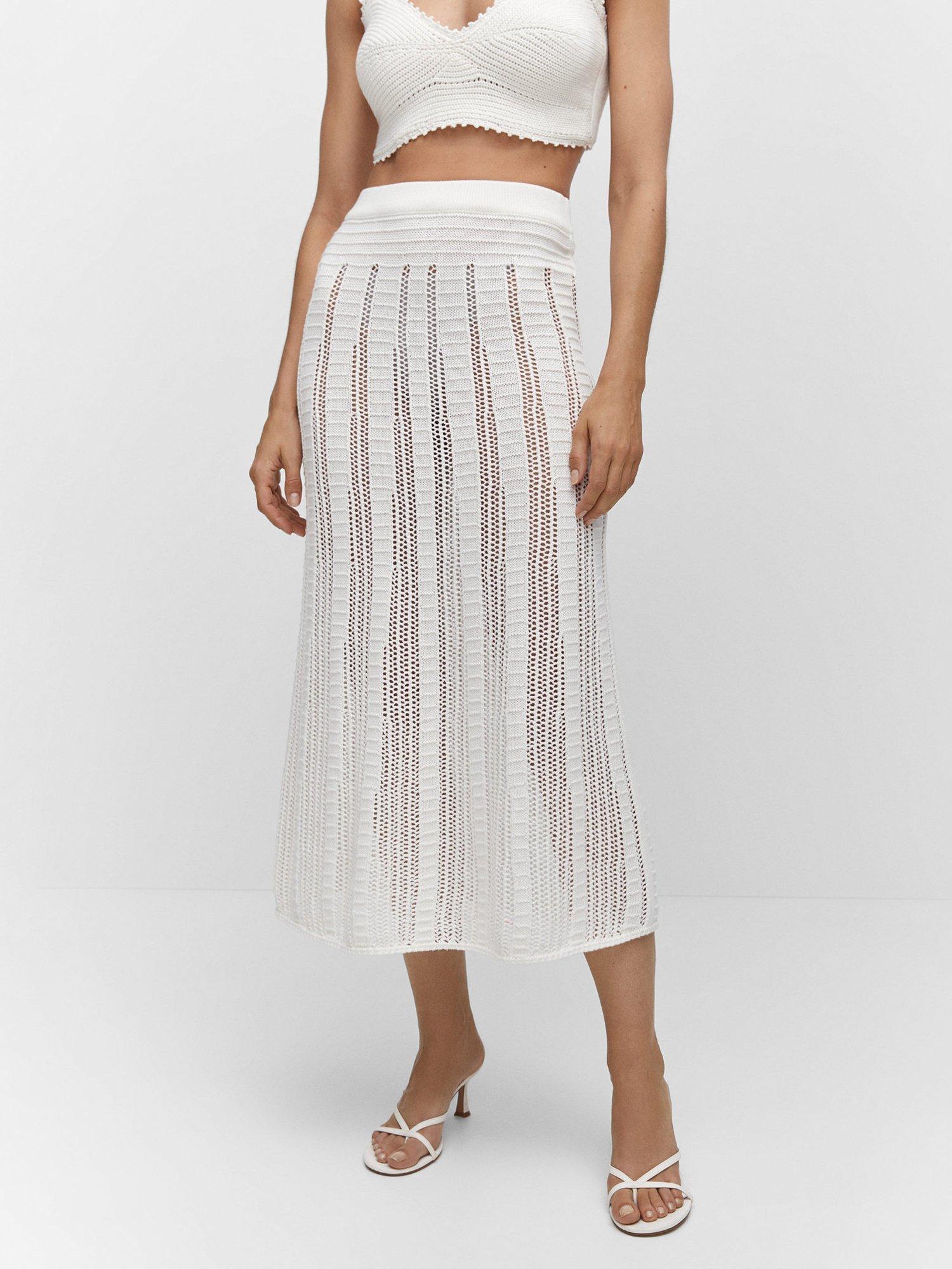 Mango Santorin Midi Crochet Skirt, White