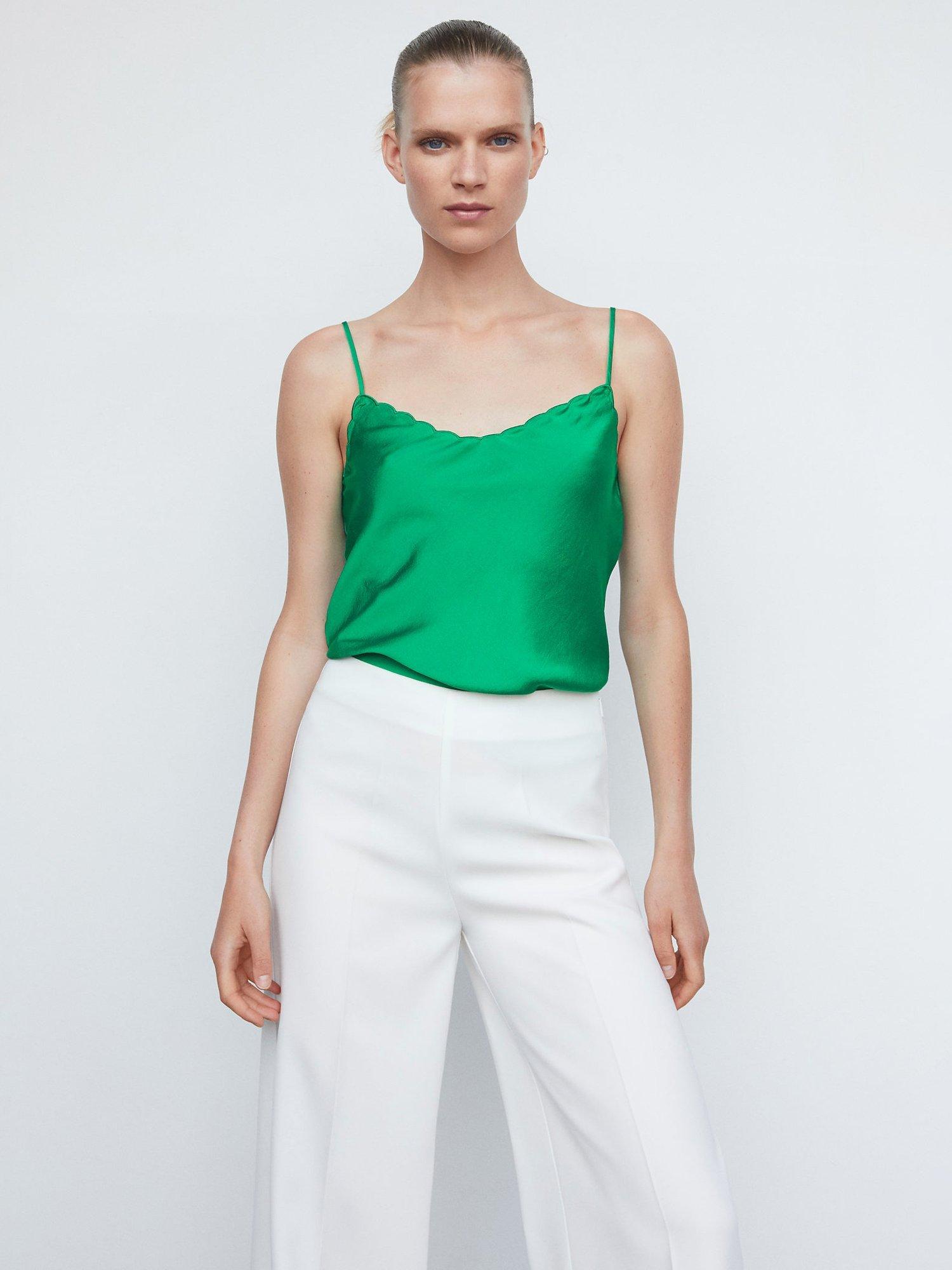 Mango Scallop Neck Camisole Top, Green