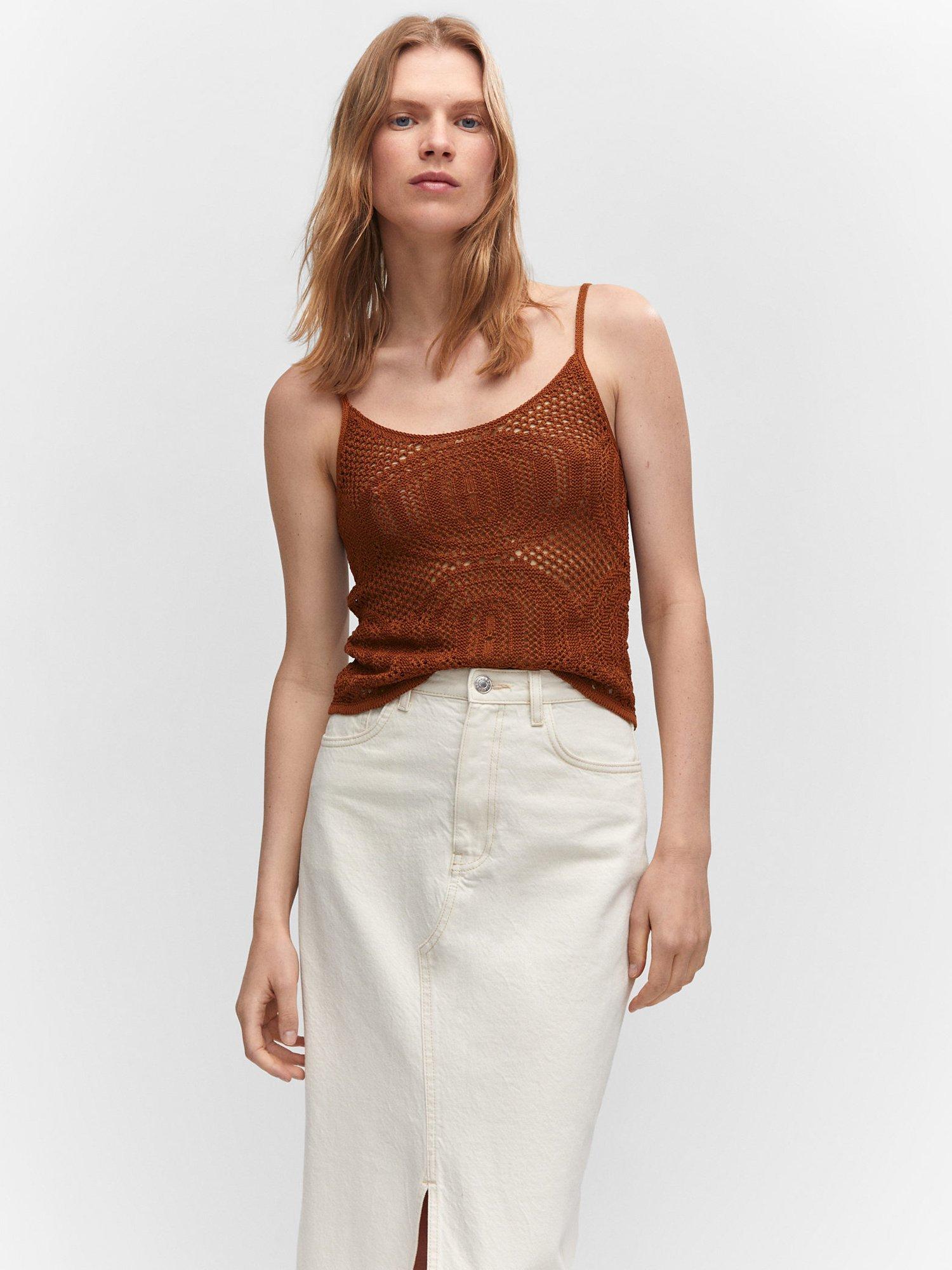 Mango Dama Crochet Top, Brown