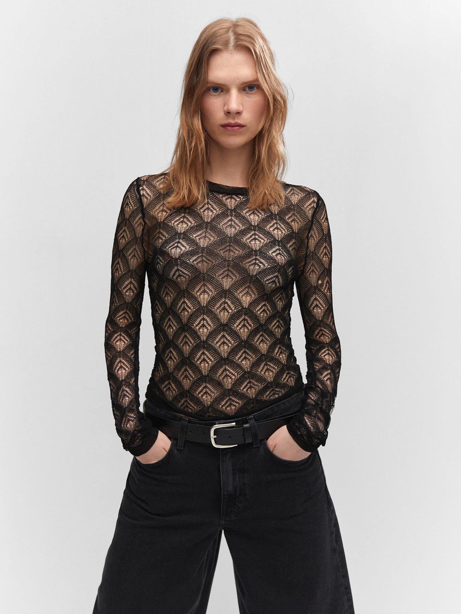 Mango Saona Geometric T-Shirt, Black