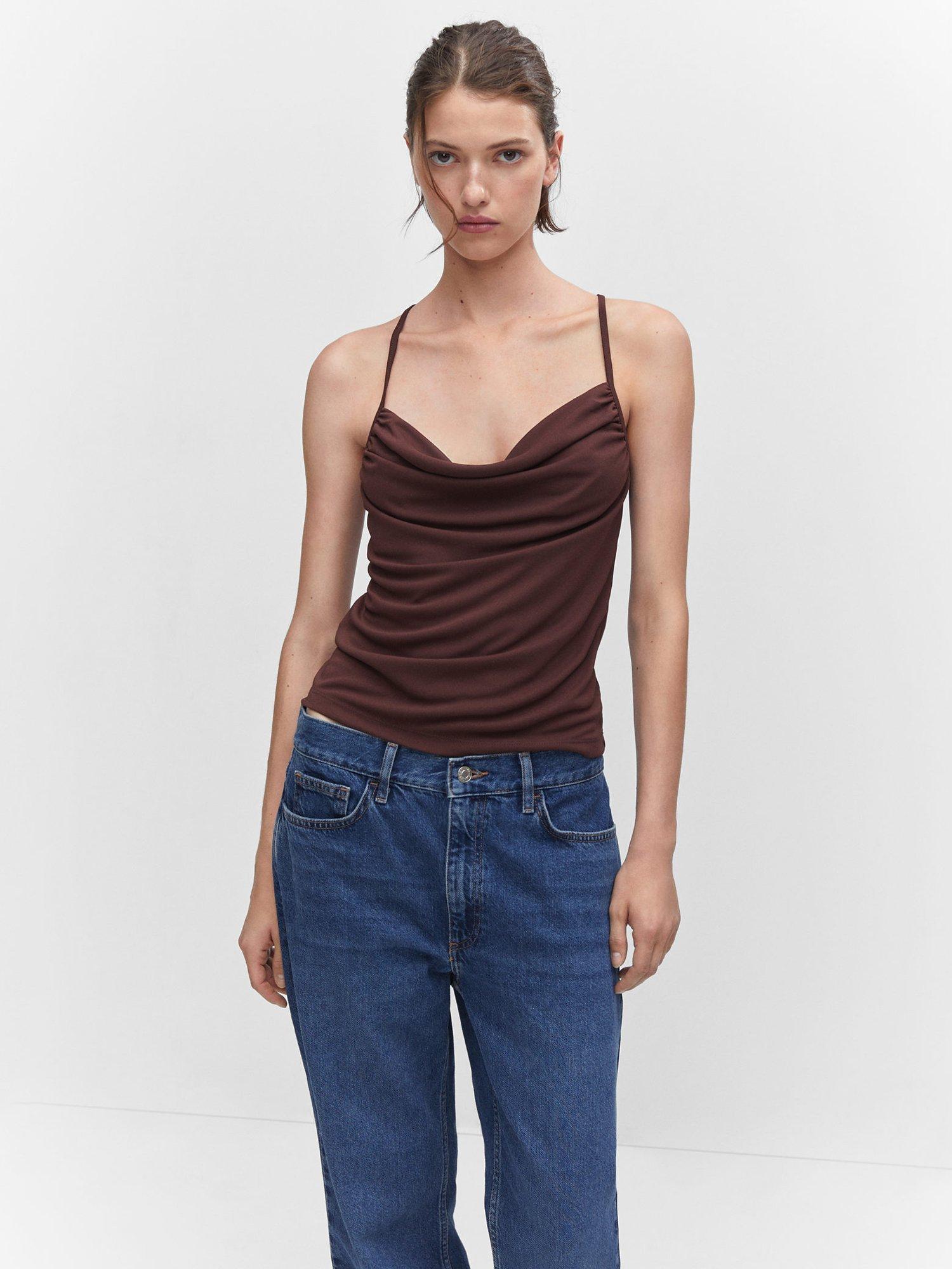 Mango Cowl Neck Camisole Top, Dark Brown
