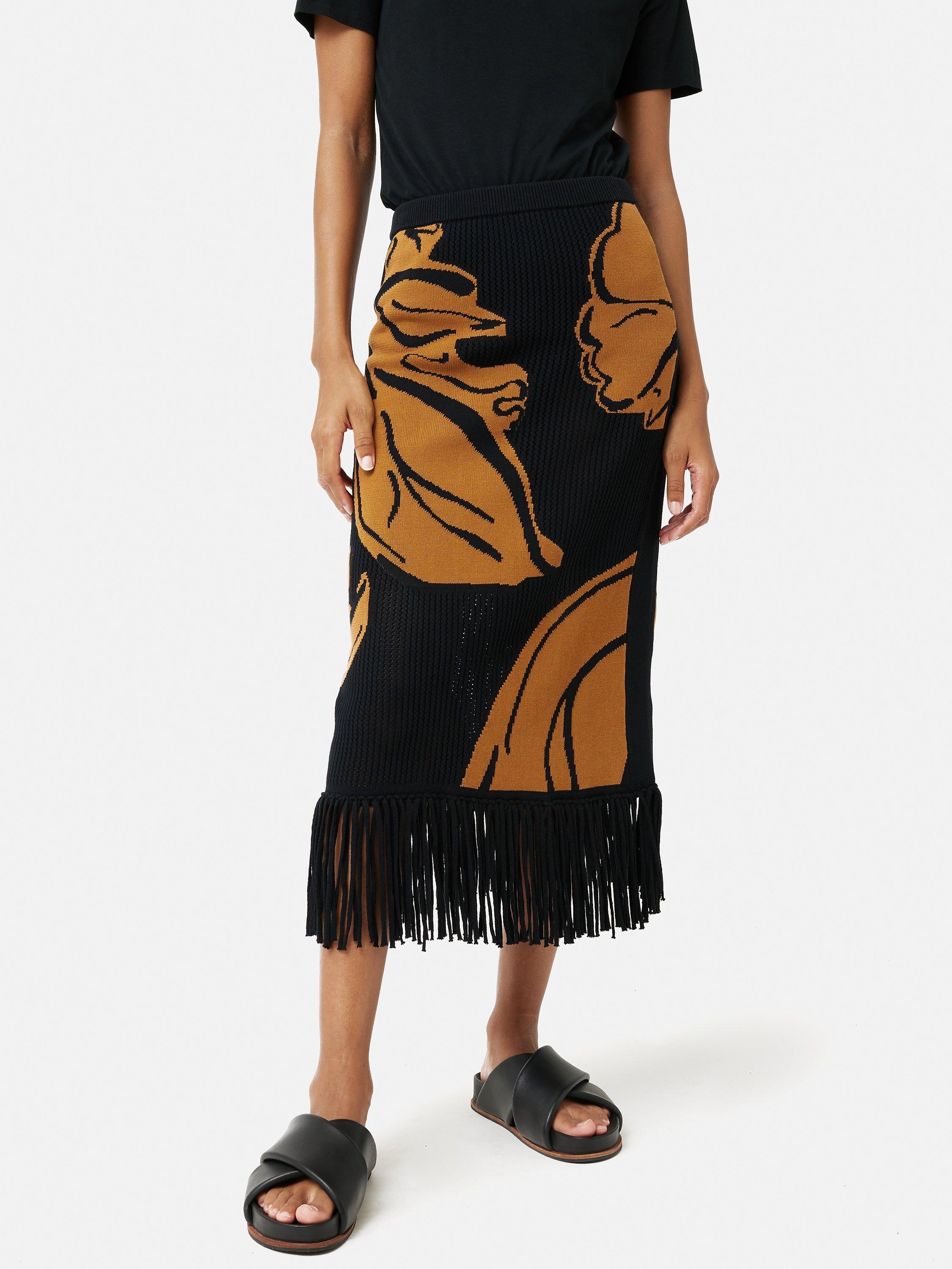 Jigsaw Pointelle Jacquard Skirt, Black