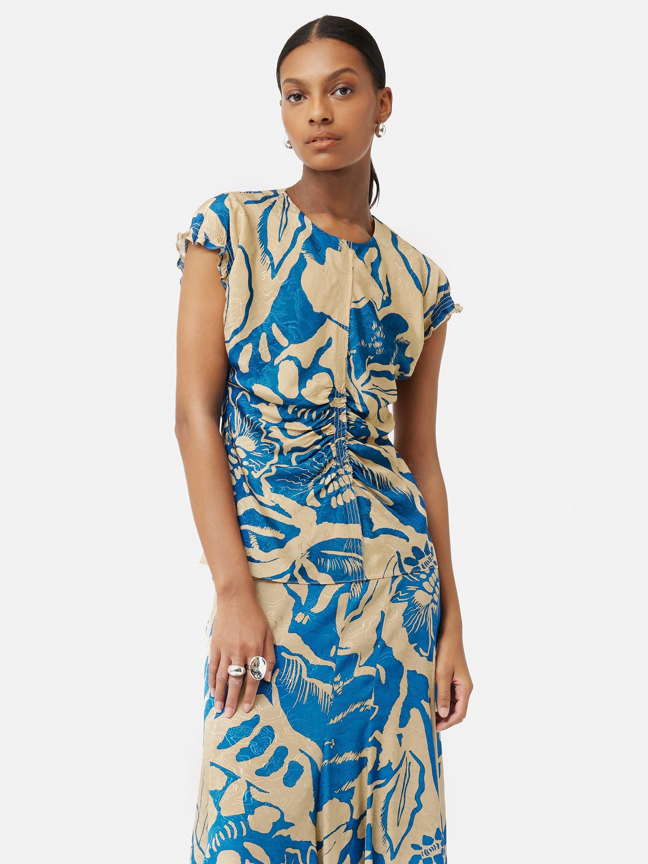Jigsaw Strokes Floral Jacquard Top, Dark Blue