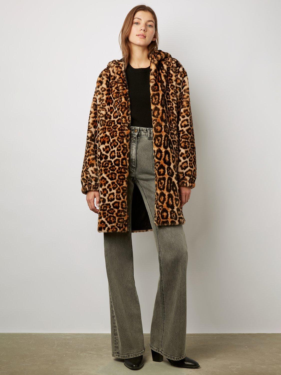 Gerard Darel Sanae Reversible Faux Fur/Nylon Parka, Black/Leopard