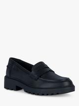 Geox Kids' Casey Slip On Leather Loafer School Shoes, Black