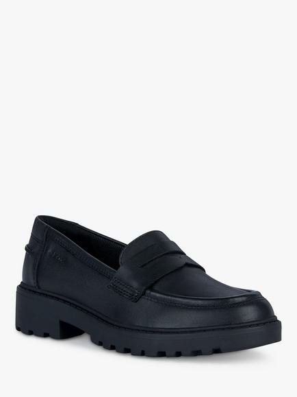 Geox Kids' Casey Slip On Leather Loafer School Shoes, Black - view 2, Black