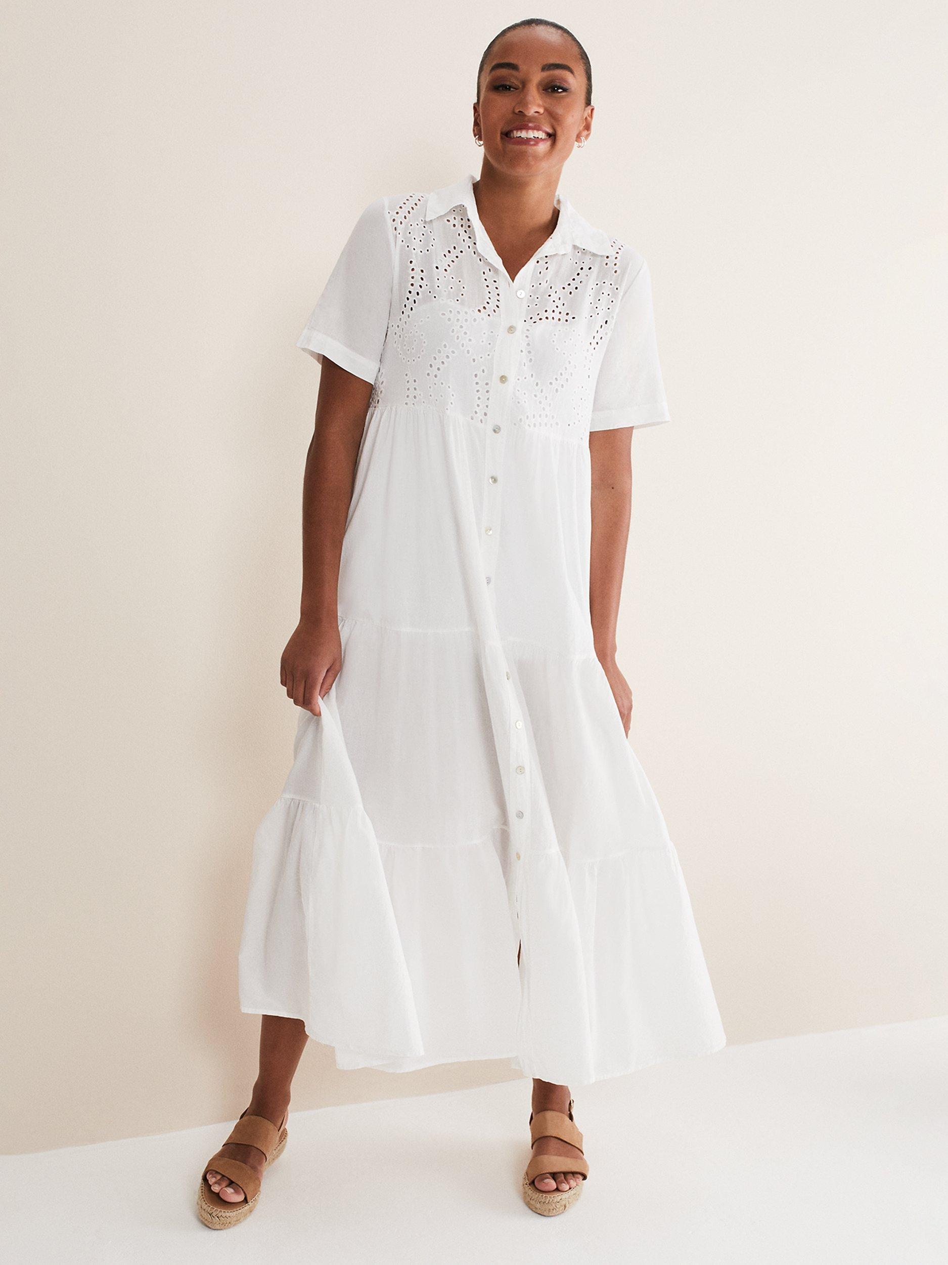 Phase Eight Alys Broderie Tiered Midi Dress, White