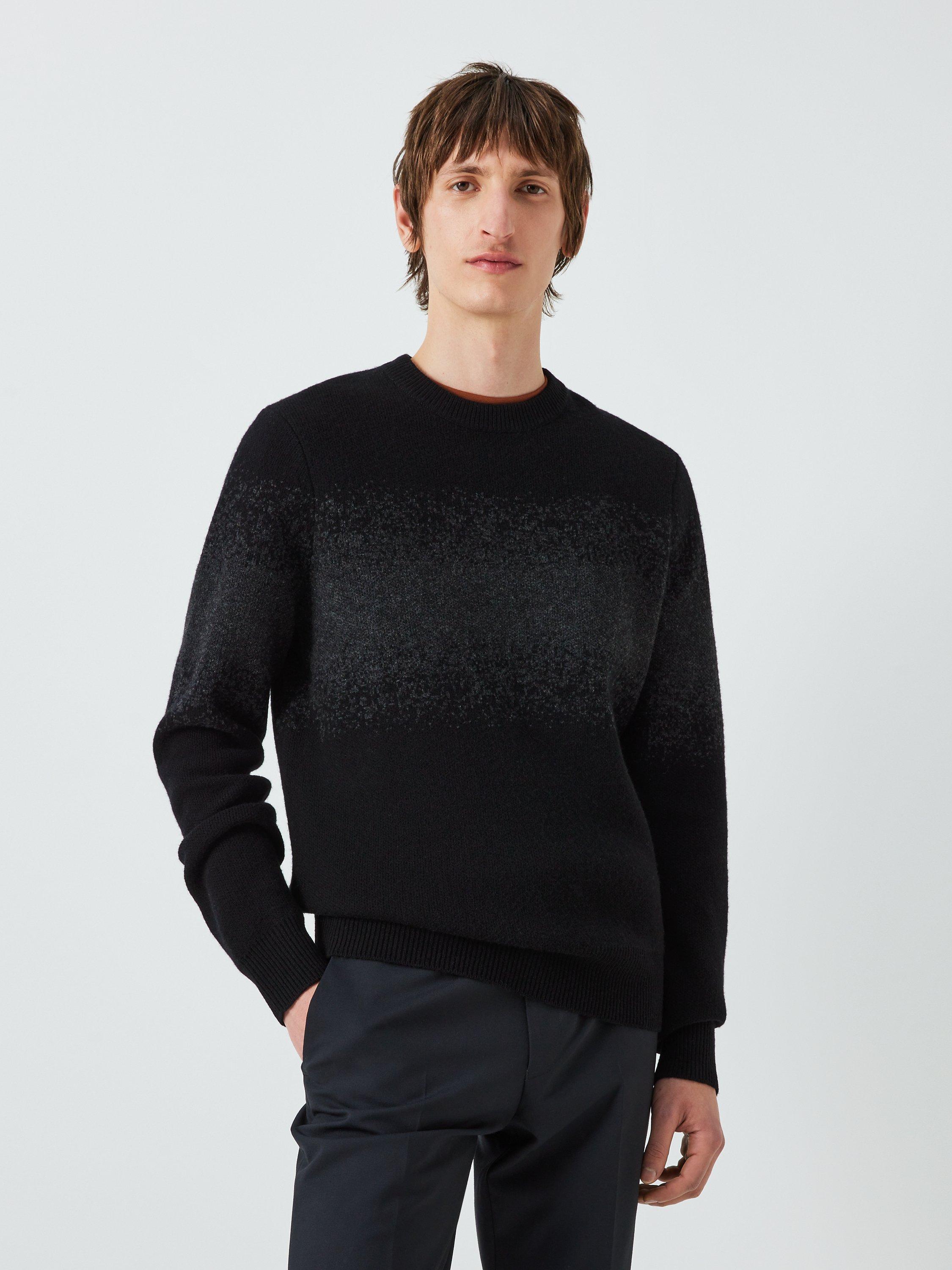 Kin Lambswool Glitch Stripe Crew Jumper, Black/Charcoal