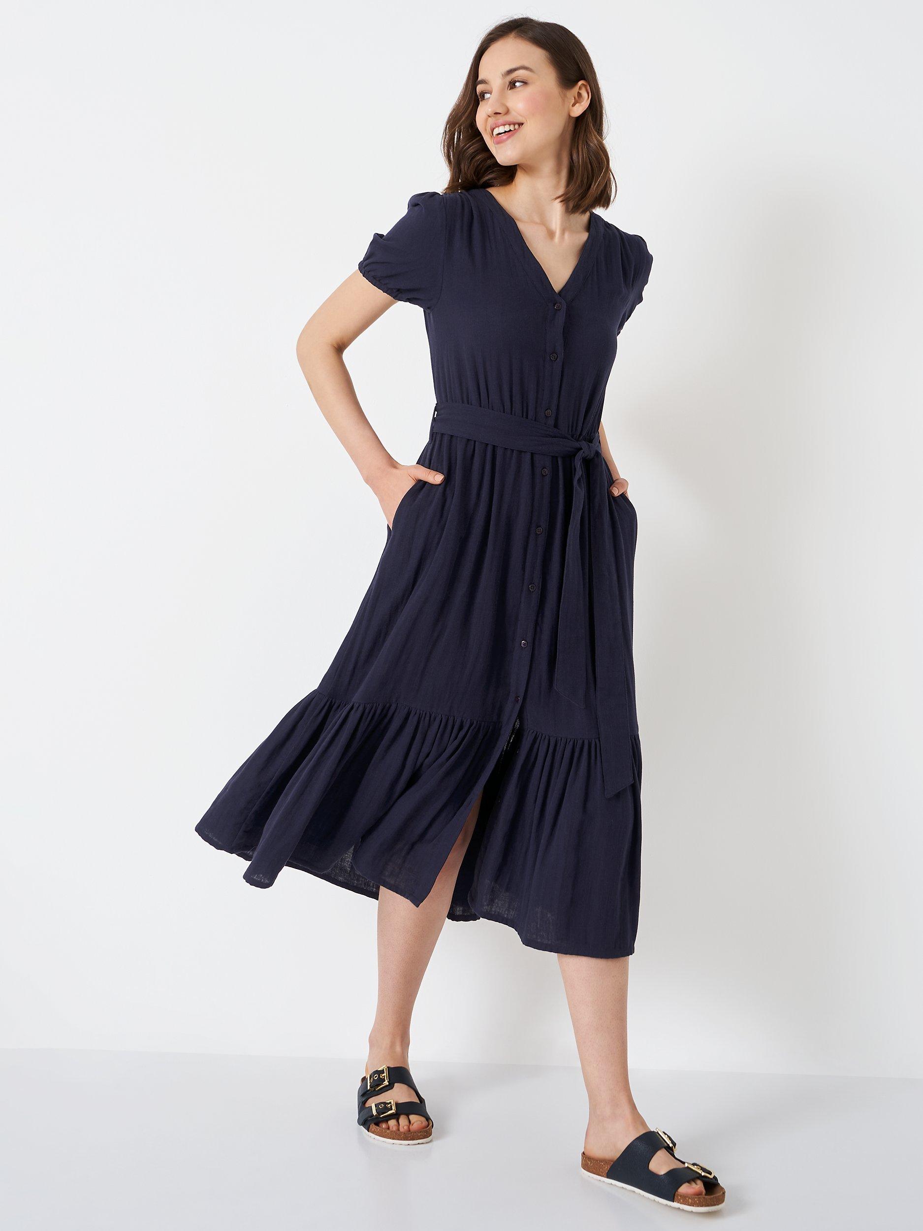 Crew Clothing Reina Belted Midi Dress, Navy