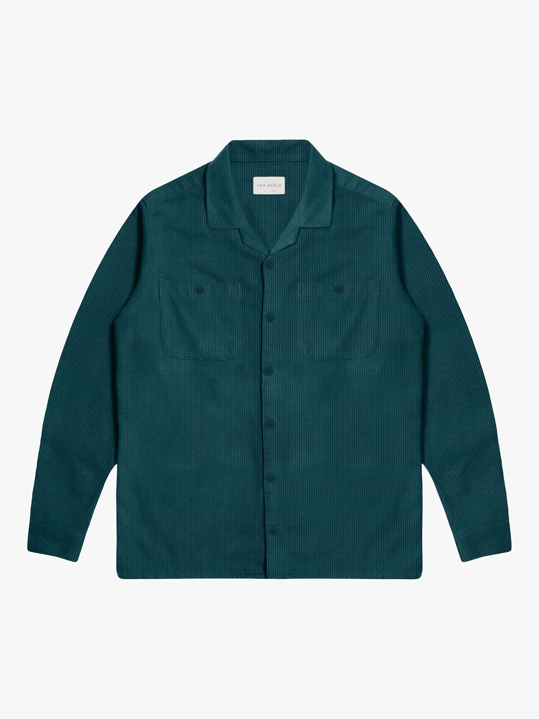 Far Afield Open Collar Long Sleeve Corduroy Shirt, Deep Teal