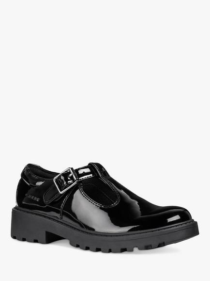 Geox Kids' Casey Patent T-Bar School Shoes, Black - view 2, Black