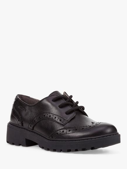 Geox Kids' Casey Lace Up Brogue School Shoes, Black - view 2, Black