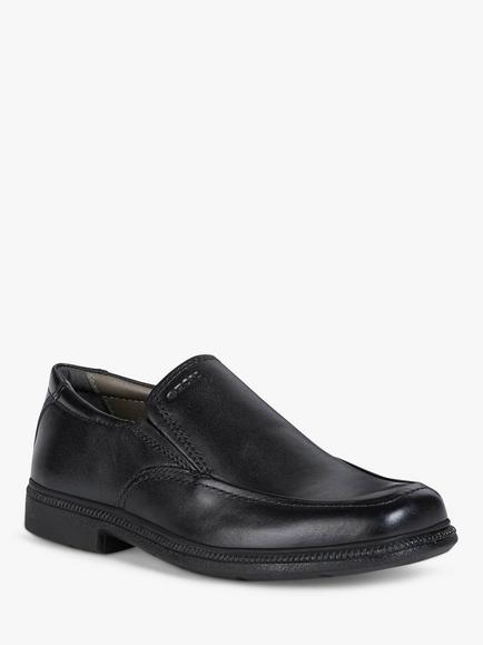 Geox Kids' Federico Leather Slip-on School Shoes, Black - view 2, Black