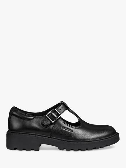 Geox Kids' Casey T-Bar School Shoes, Black, Black